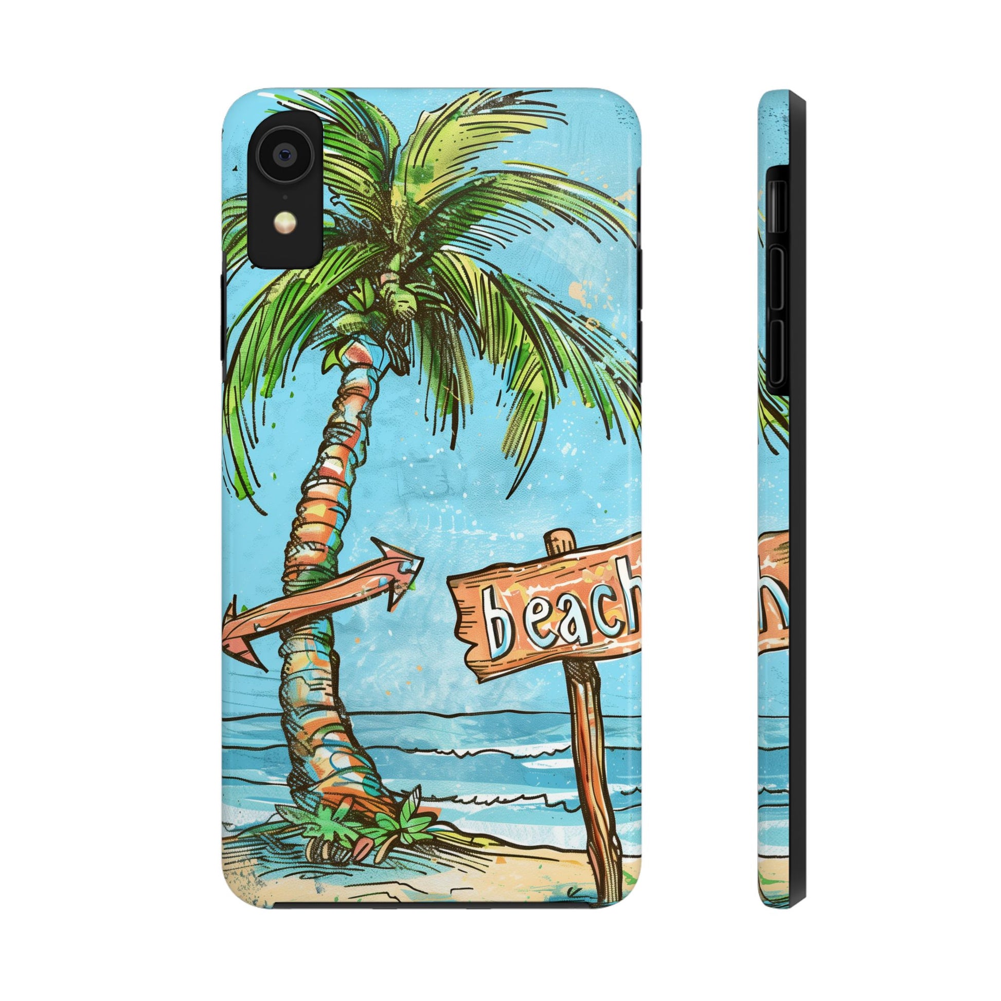 Durable Phone Case with Beach Scene and Palm Tree - Tropical Paradise Protective Cover