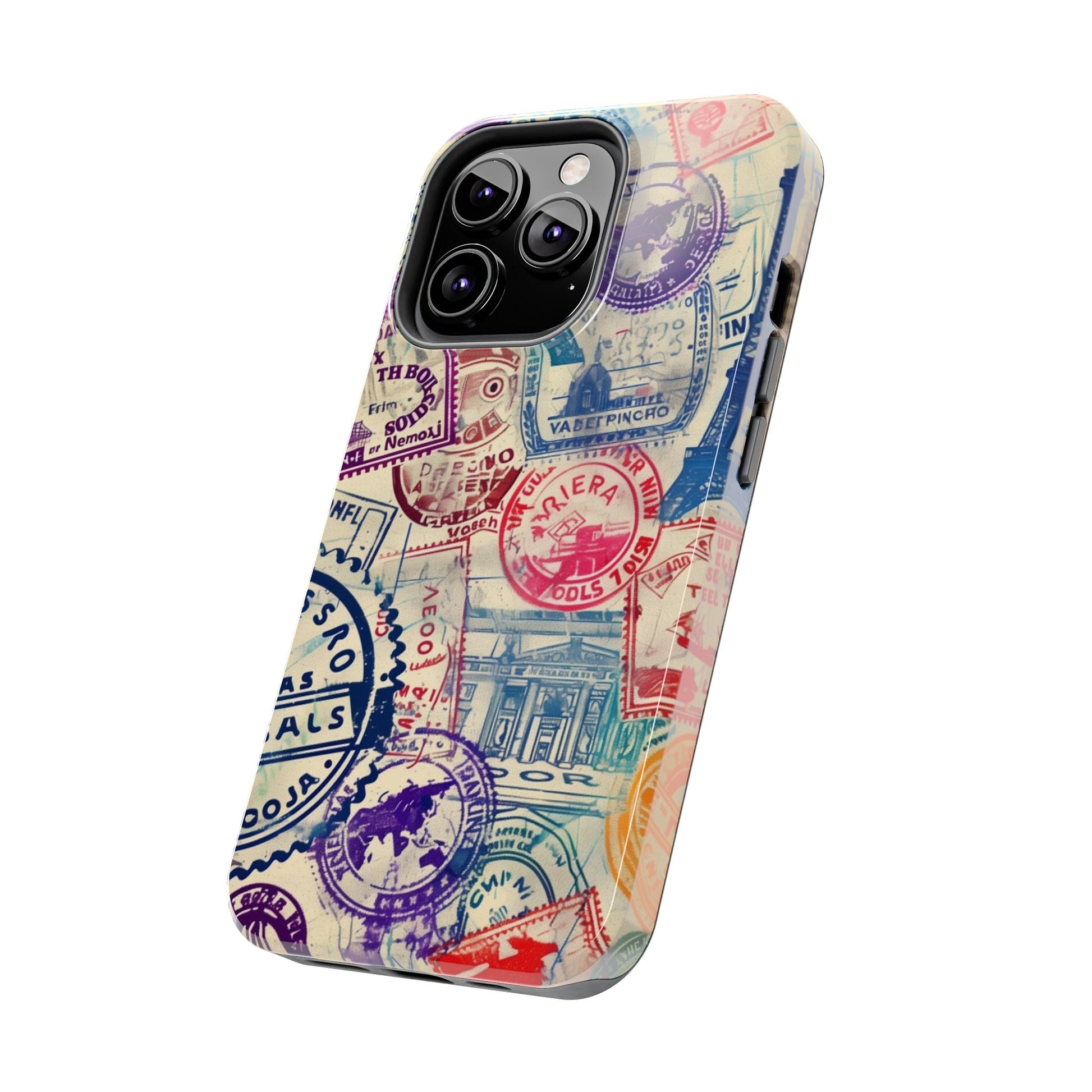 Travel Stamps Tough Phone Case - Durable Vintage Travel Stamps Design - Adventure Inspired Phone Case - Protective Case with travel stamps