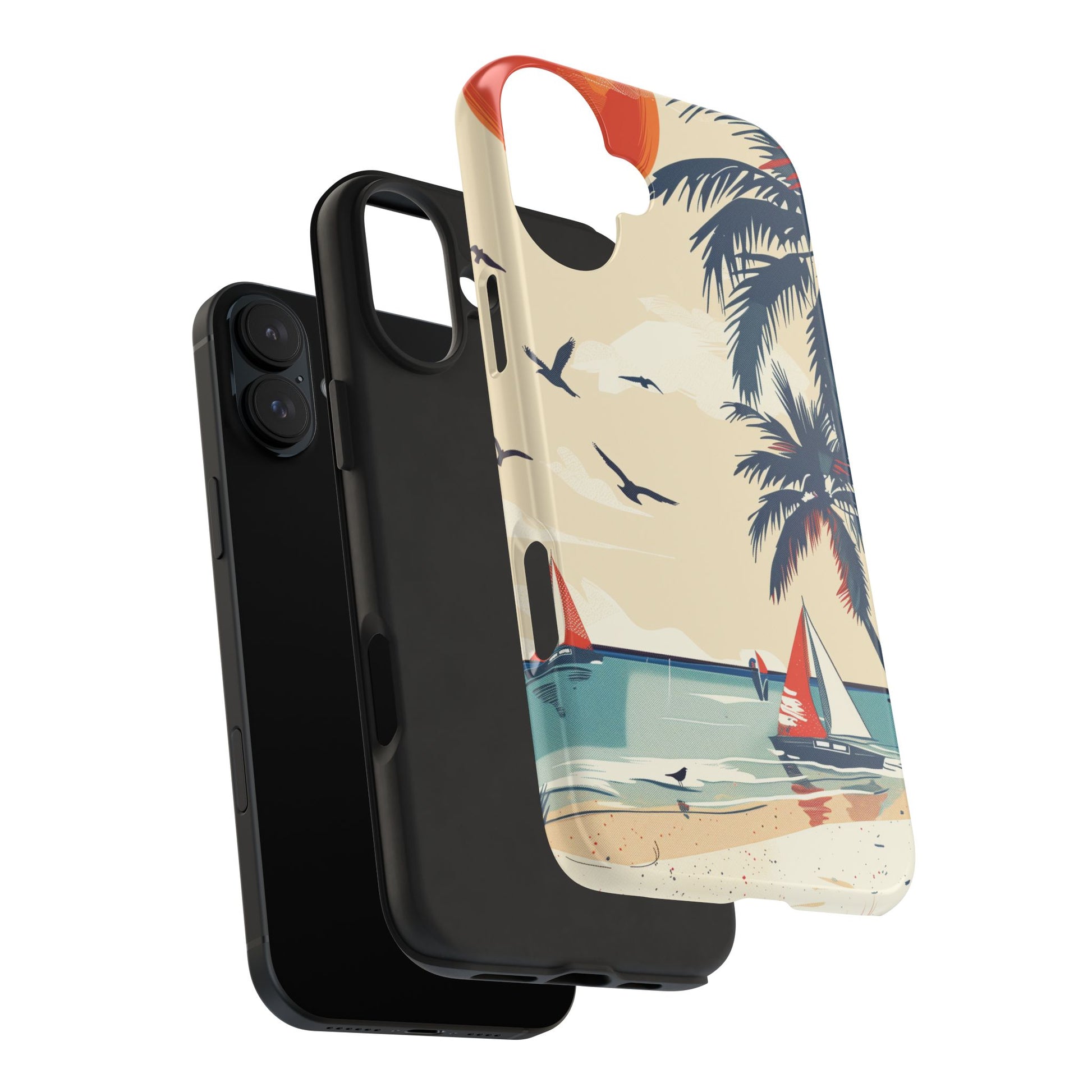 Retro Beach Scene Phone Case, Vintage Tropical Ocean iPhone Case, Summer Beach Phone Cover for iPhone, iphone 15 pro max