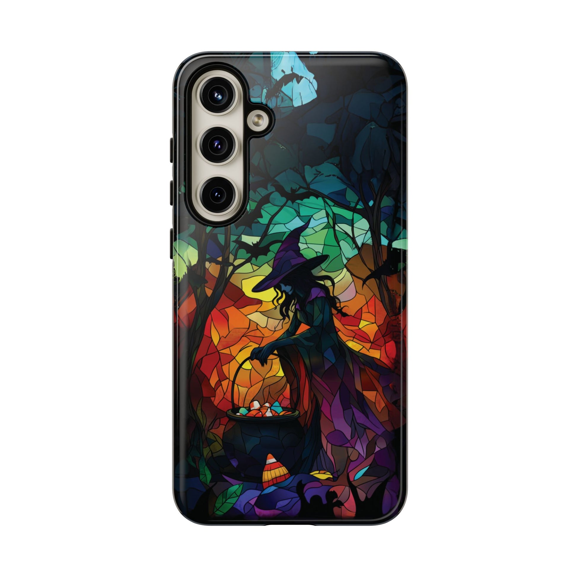 Halloween Witch Stained Glass Dark Academia Spooky Fall Witchy Pumpkin Bats Seasonal Fall Mosaic Case iPhone 13 14 15 16 Pro Max