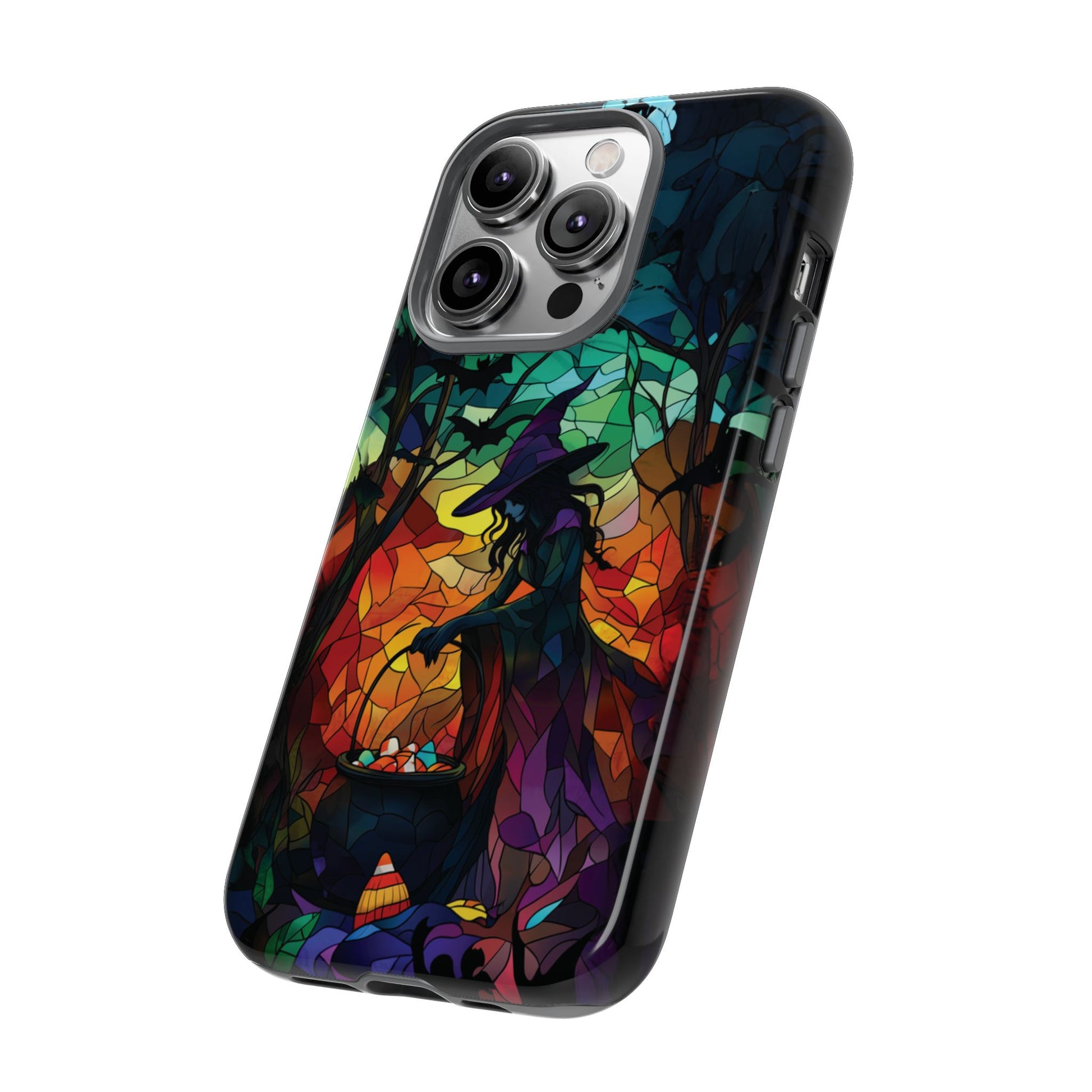 Halloween Witch Stained Glass Dark Academia Spooky Fall Witchy Pumpkin Bats Seasonal Fall Mosaic Case iPhone 13 14 15 16 Pro Max