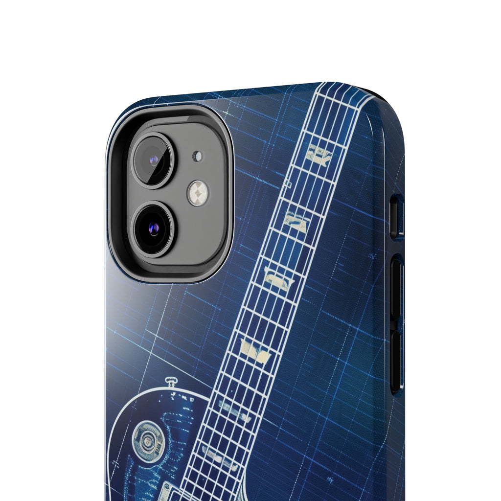 Guitar Phone Case, Guitar Blueprint iPhone Cover, Vintage Guitar Design, Custom iPhone Covers, Rock Music Phone Accessories, Musician Gift