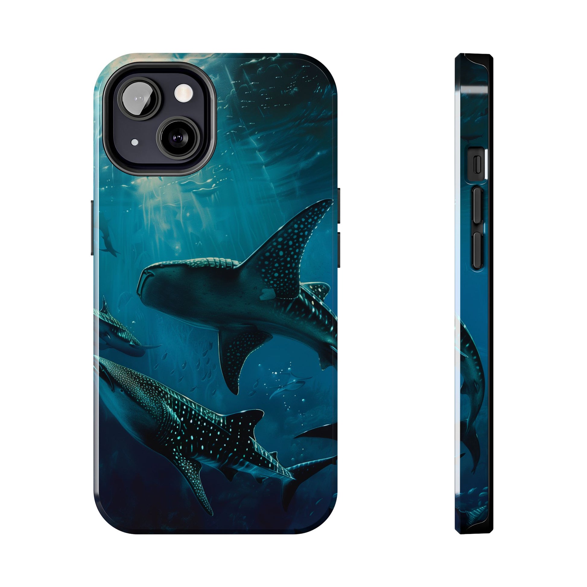 Tranquil Trio: Three Whale Sharks Tough Phone Case
