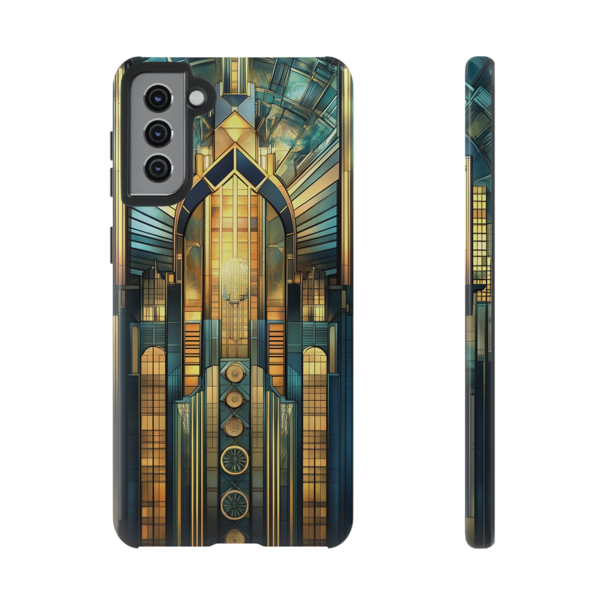 Phone Case Art Deco City Frank Lloyd Wright Teal Gold Protective Covers, Stylish Accessories, Great Gatsby Noir Nouveau iPhone 14 15 16 Pro