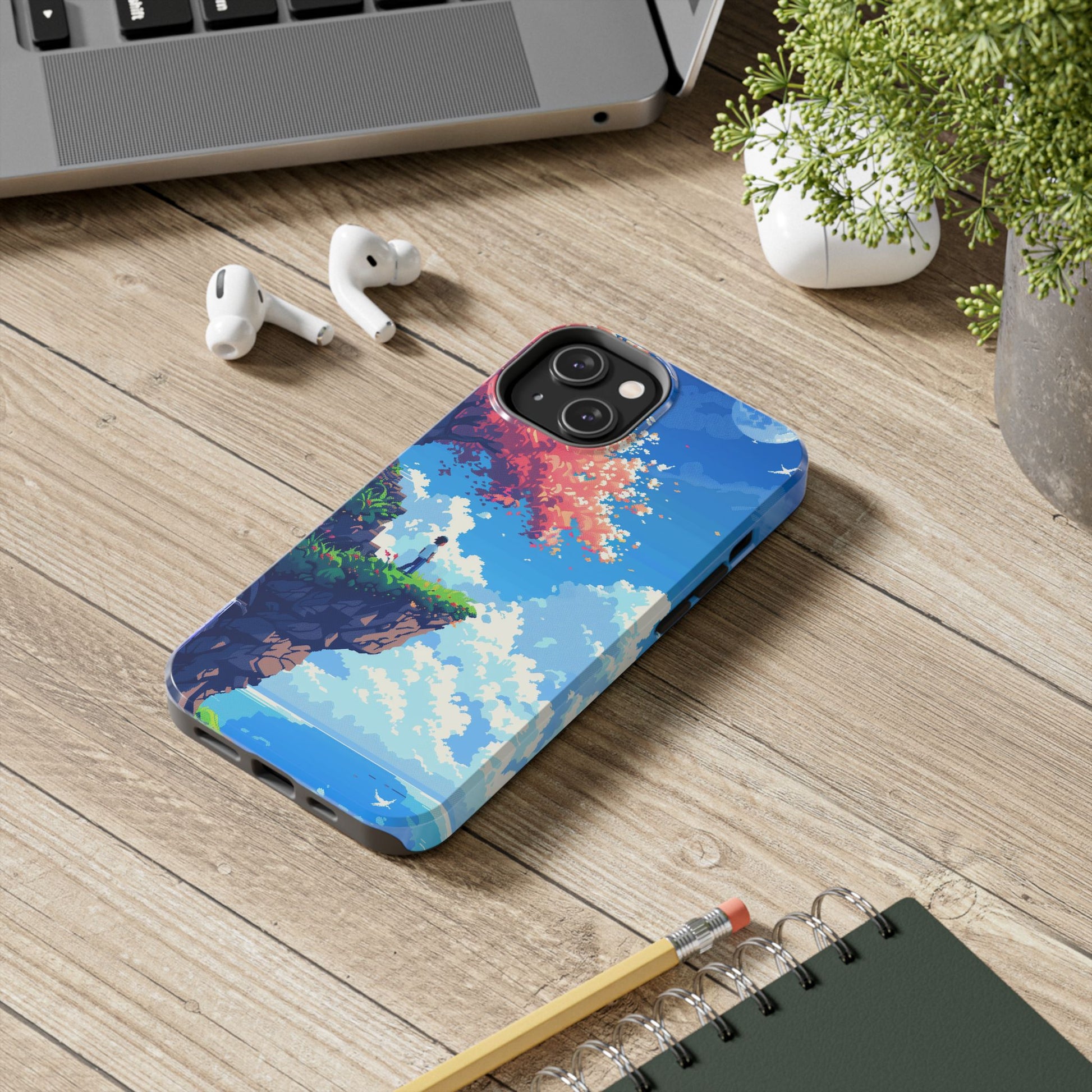 Pixel Art Video Game Landscapes Phone Case, Retro Gaming Pixelated Design, Geeky Gamer Phone Cover, Unique Video Game Art Accessories