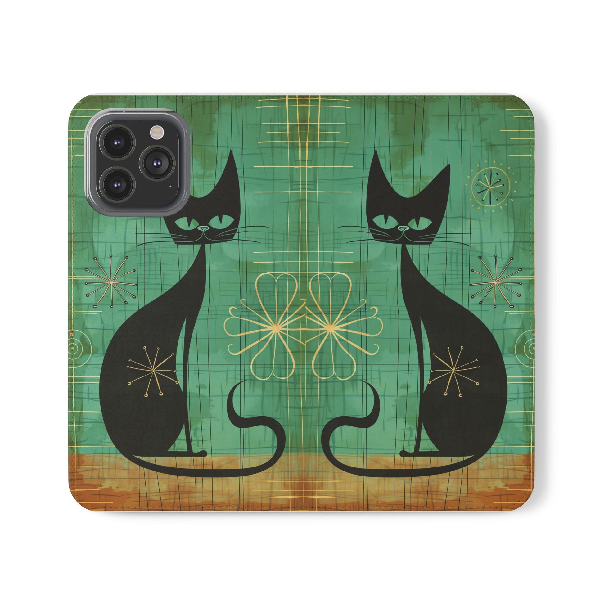 Mid-Century Modern Flip Case, Mid Mod Phone Case, Atomic Cats Case, Retro Chic Smartphone Cover, Android, Apple, Samsung Atomic Cats