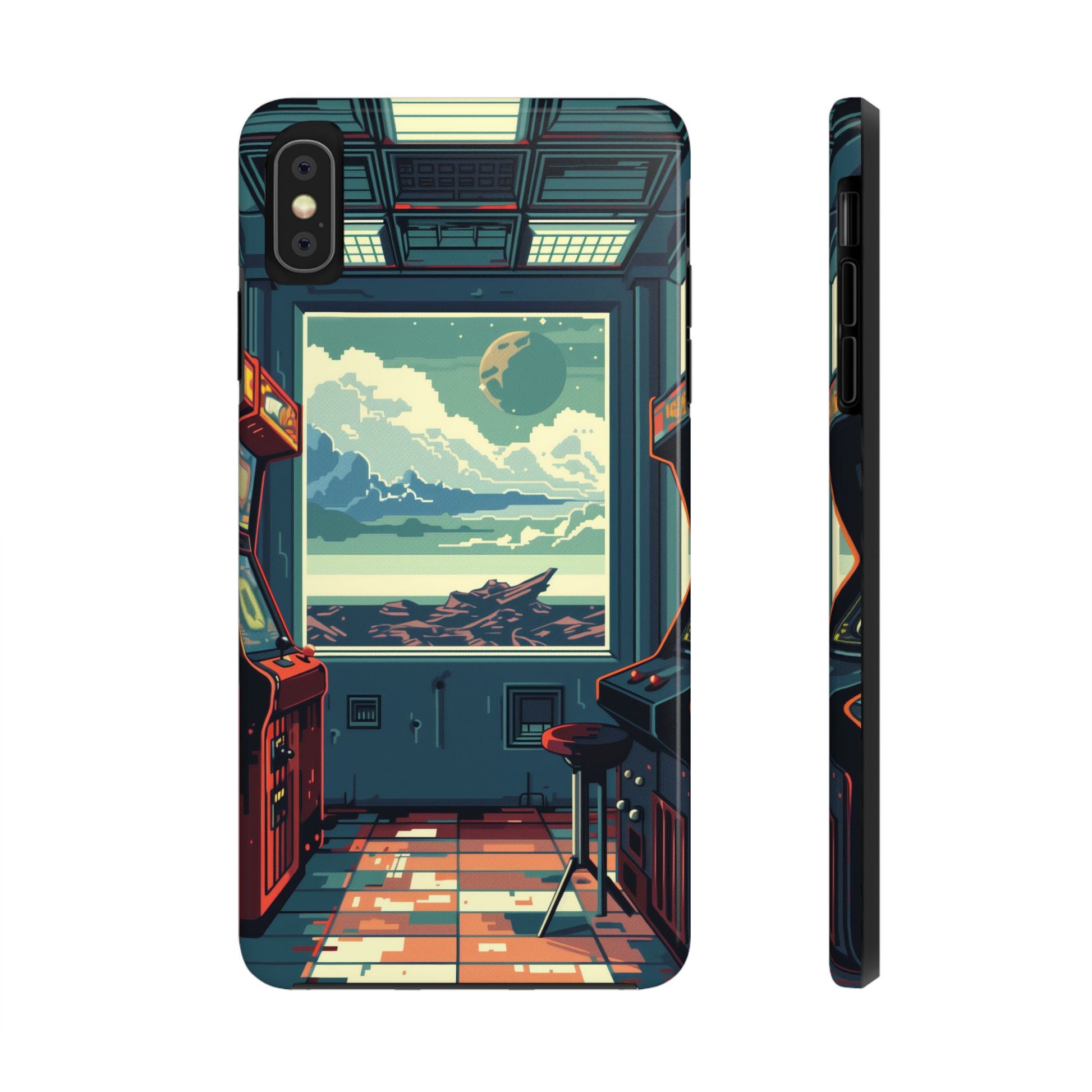 Durable iPhone Case with Outer Space Arcade Design - Protective Space Themed Cover - Fun and Sturdy Phone Accessory - Retro Gift