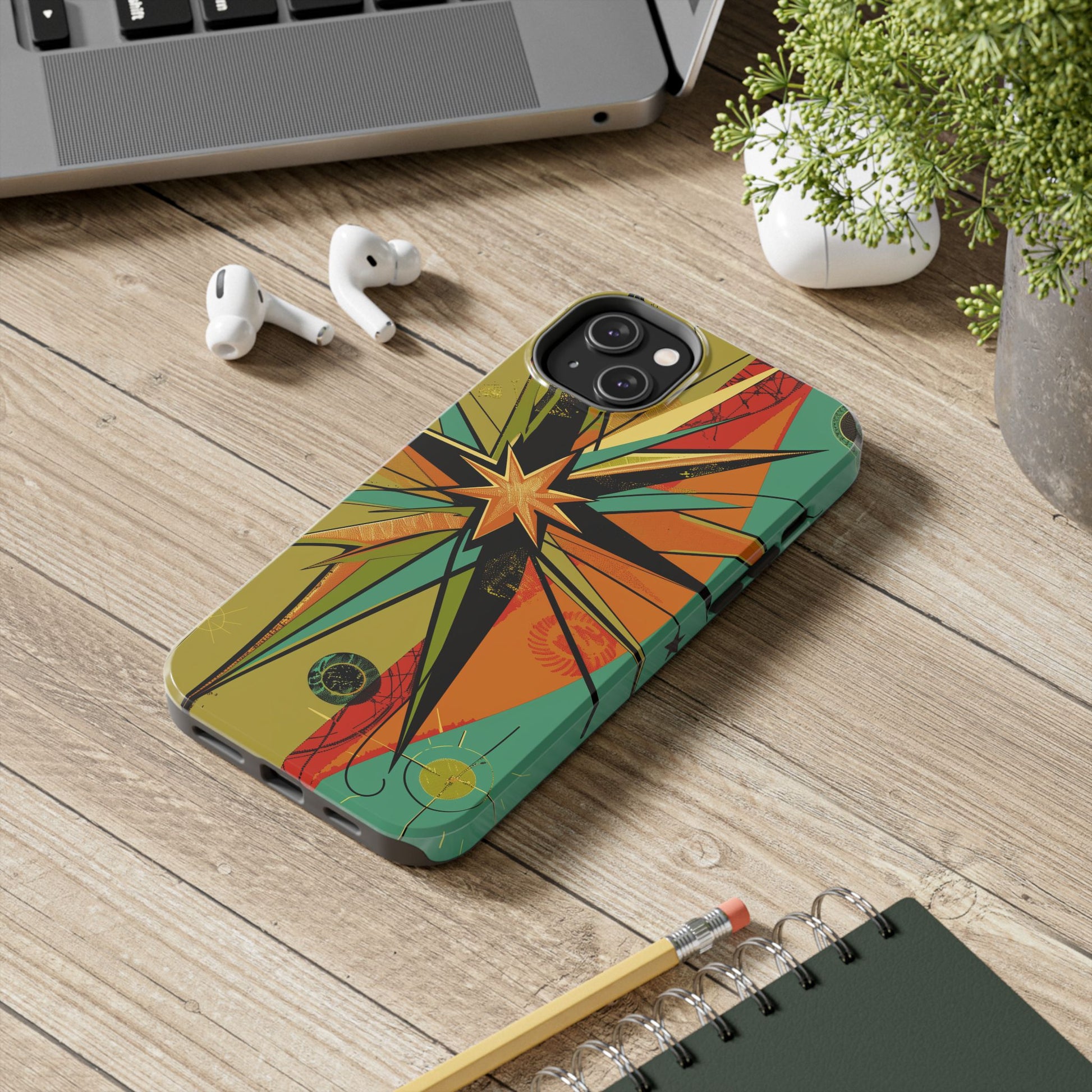 Mid Century Modern Star Design Phone Case, Earth Tone Colors, Retro Style Smartphone Cover, Vintage Phone Case, iPhone 14 Case, Apple iPhone