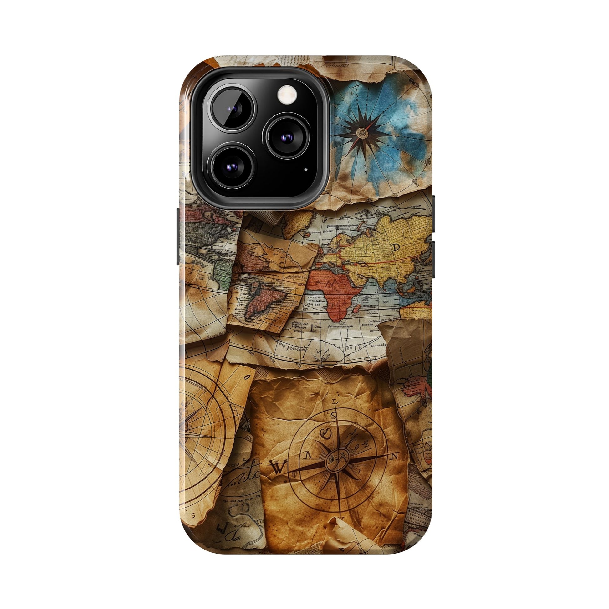 Double Layer Map Phone Case - Protective Phone Case Vintage Map Design - Durable Dual Layer Case with Map Print - Travel Inspired Phone Case