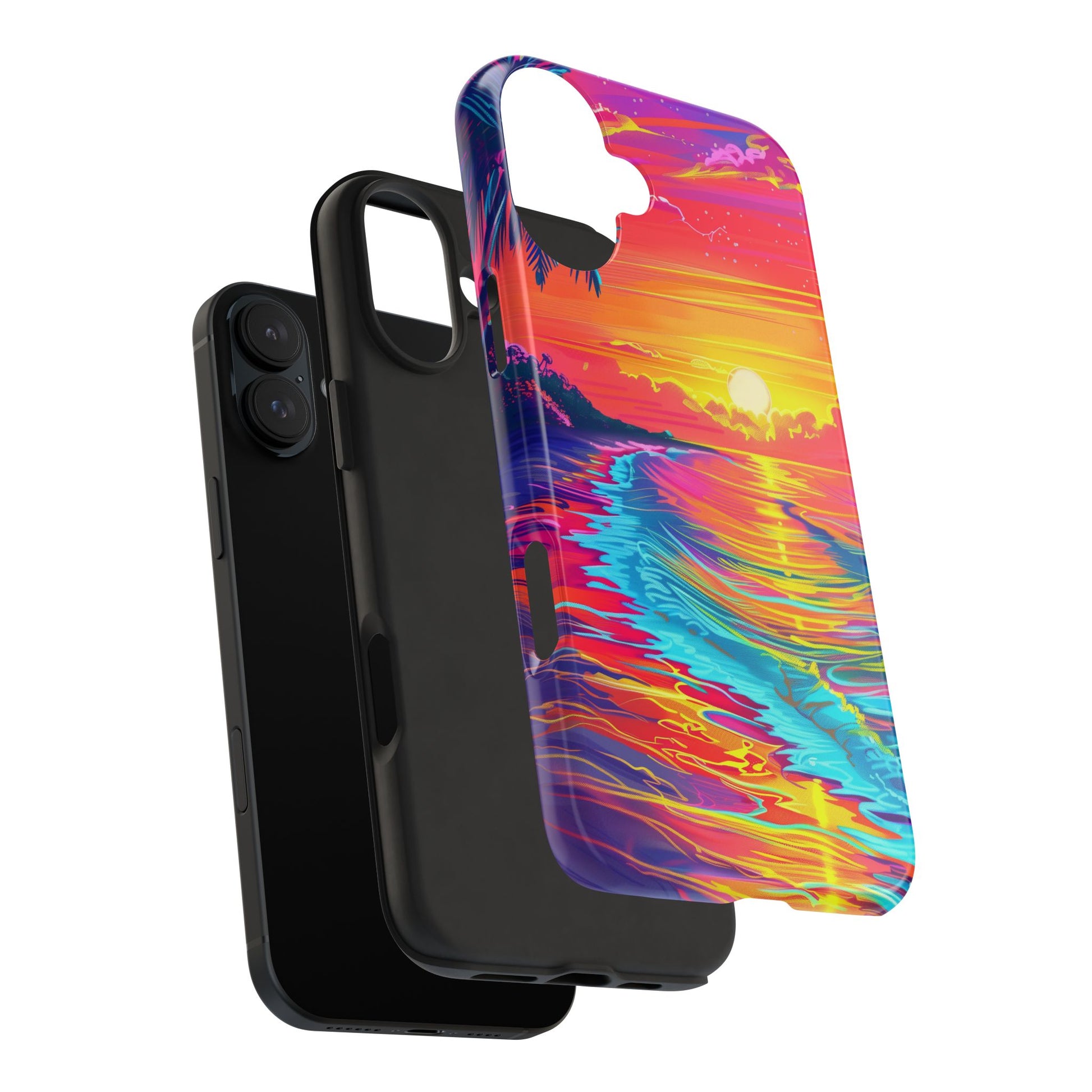 Tough Beach Sunrise Phone Case - Durable Case Lisa Frank Inspired Beach Art - Vibrant Beach Design - Colorful Phone Case for Beach Lovers