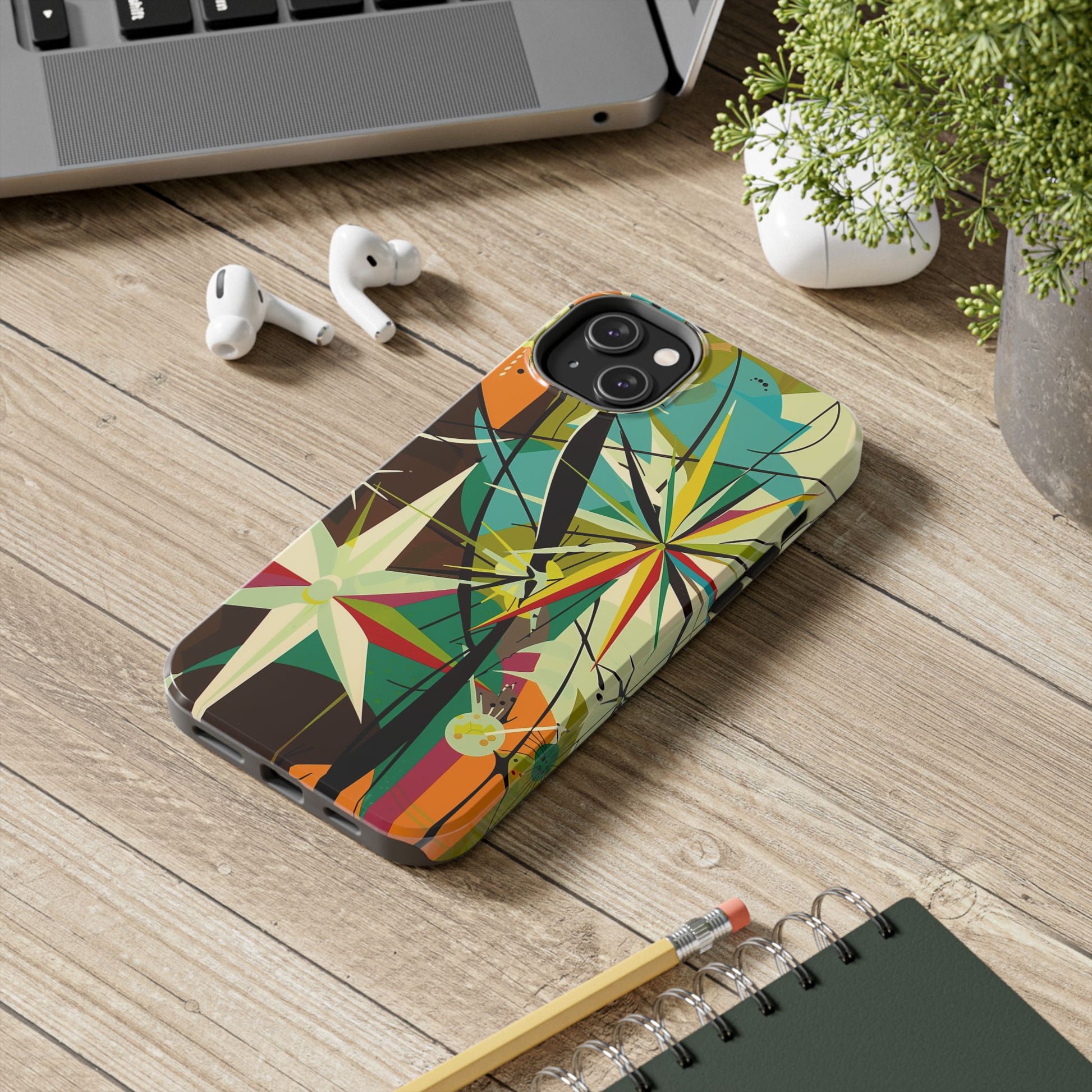 Mid Century Modern Star Design Phone Case, Earth Tone Colors, Retro Style Smartphone Cover, Vintage Phone Case, iPhone 14 Case, Apple iPhone