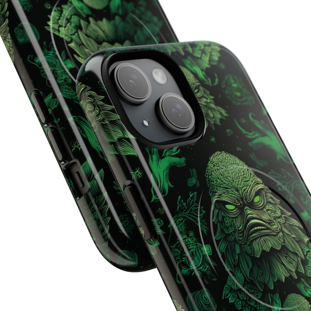 Halloween Lagoon Creature Black and Green Iphone Wireless Charging Case