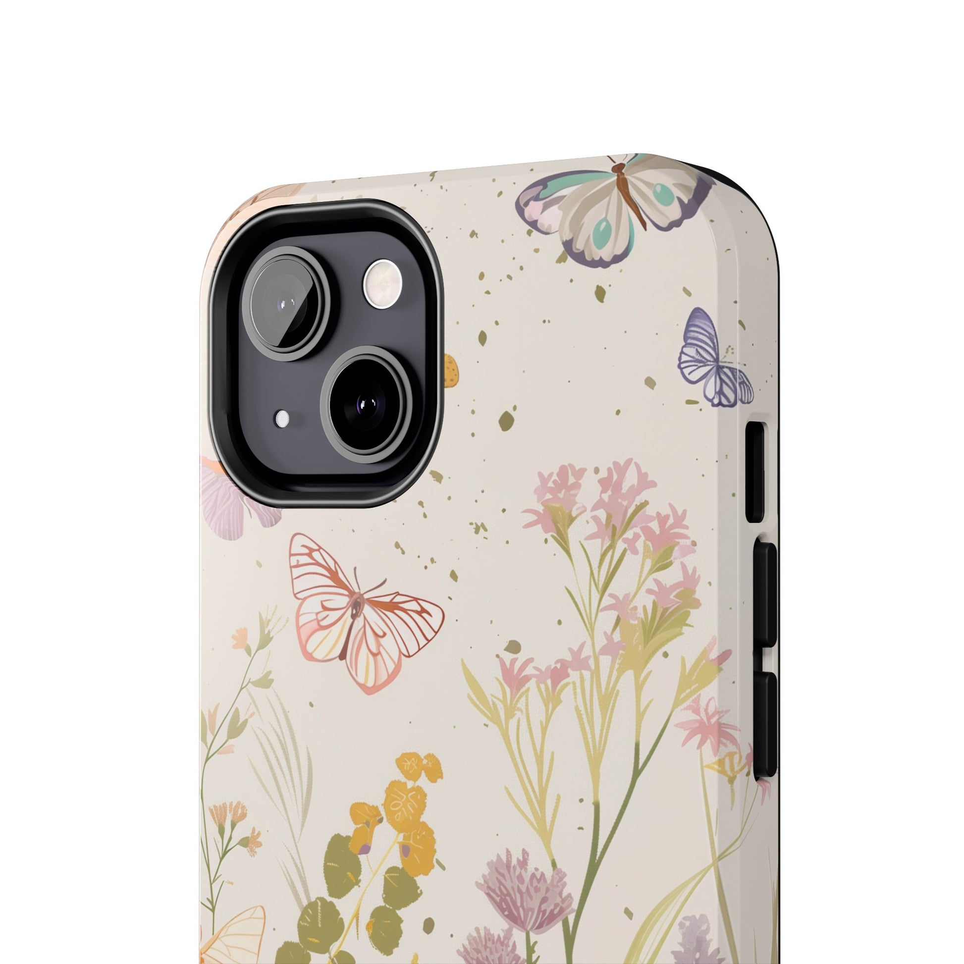 Butterfly Meadow Scene Cottagecore iPhone 15, Pastel Wildflowers & Butterflies, Natural iPhone Case, Cottagecore Garden Case, iPhone 14