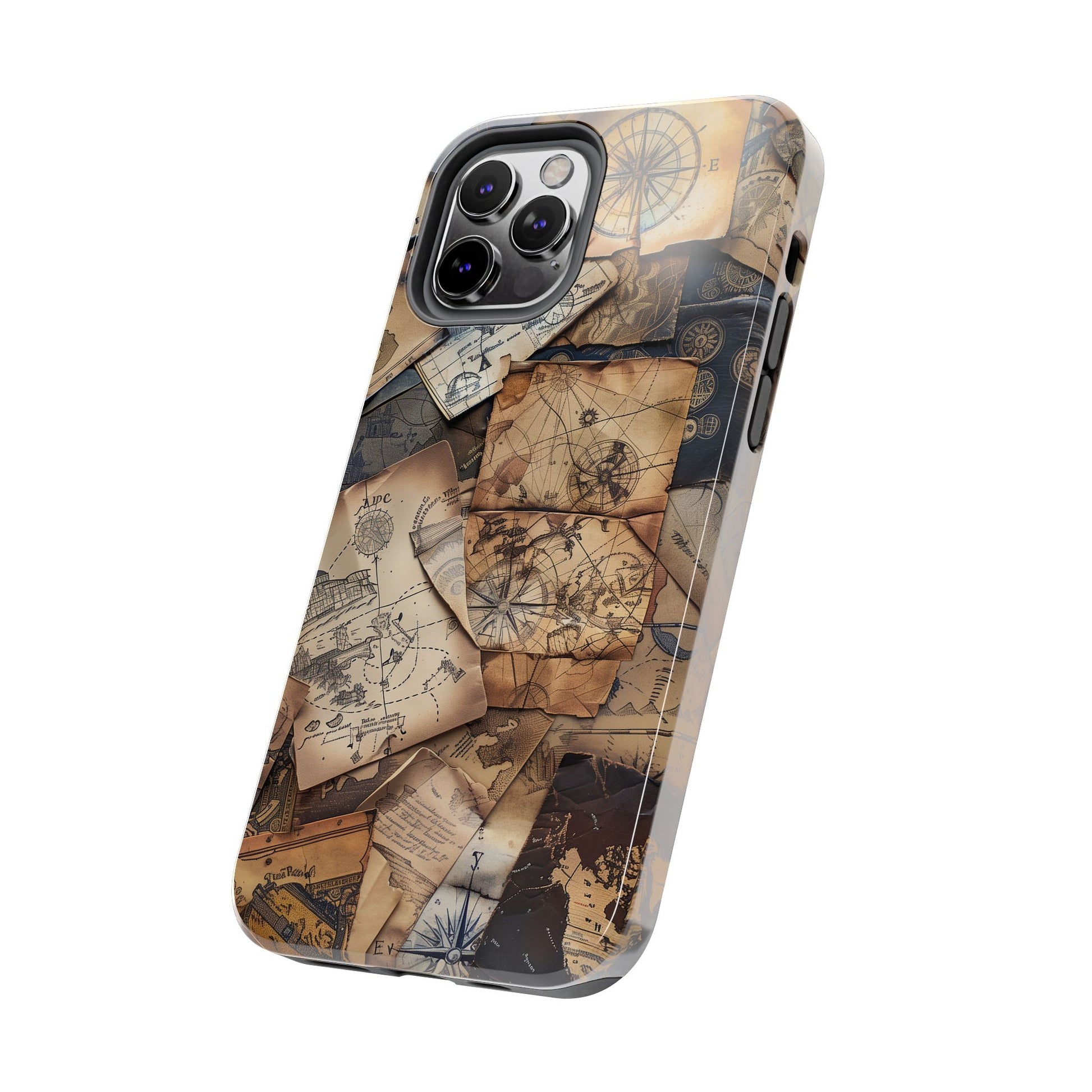 Double Layer Adventure Phone Case - Protective Phone Case Vintage Map and Compass Design - Dual Layer Case with Map Print