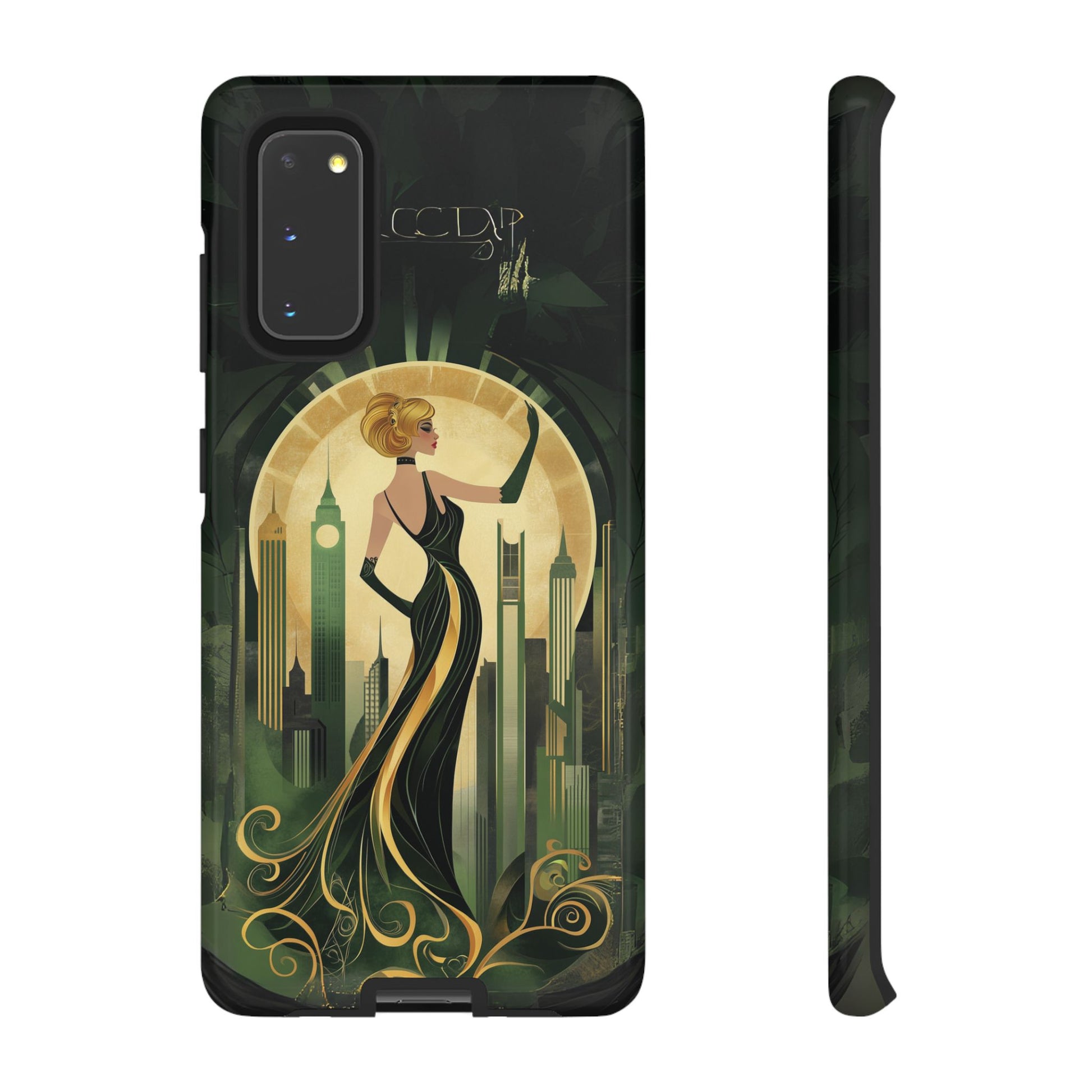 Emerald City Art Deco Flapper Woman Phone Case 1920s Art Nouveau Design in Emerald & Gold Alphonse Mucha Style Gatsby Style Poster