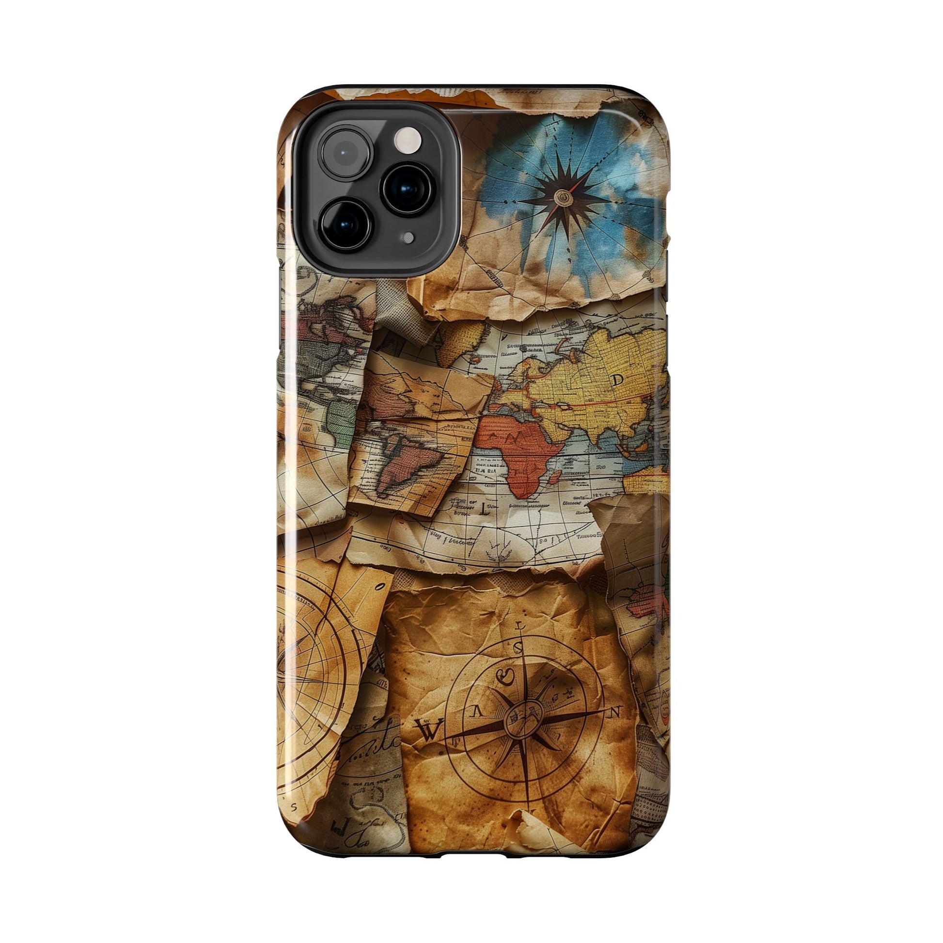 Double Layer Map Phone Case - Protective Phone Case Vintage Map Design - Durable Dual Layer Case with Map Print - Travel Inspired Phone Case