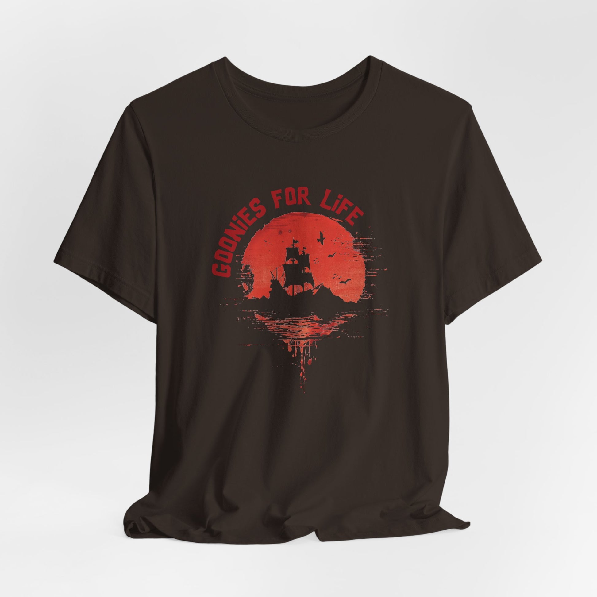 Goonies For Life Vintage Style Sunset Pirate Ship Tee