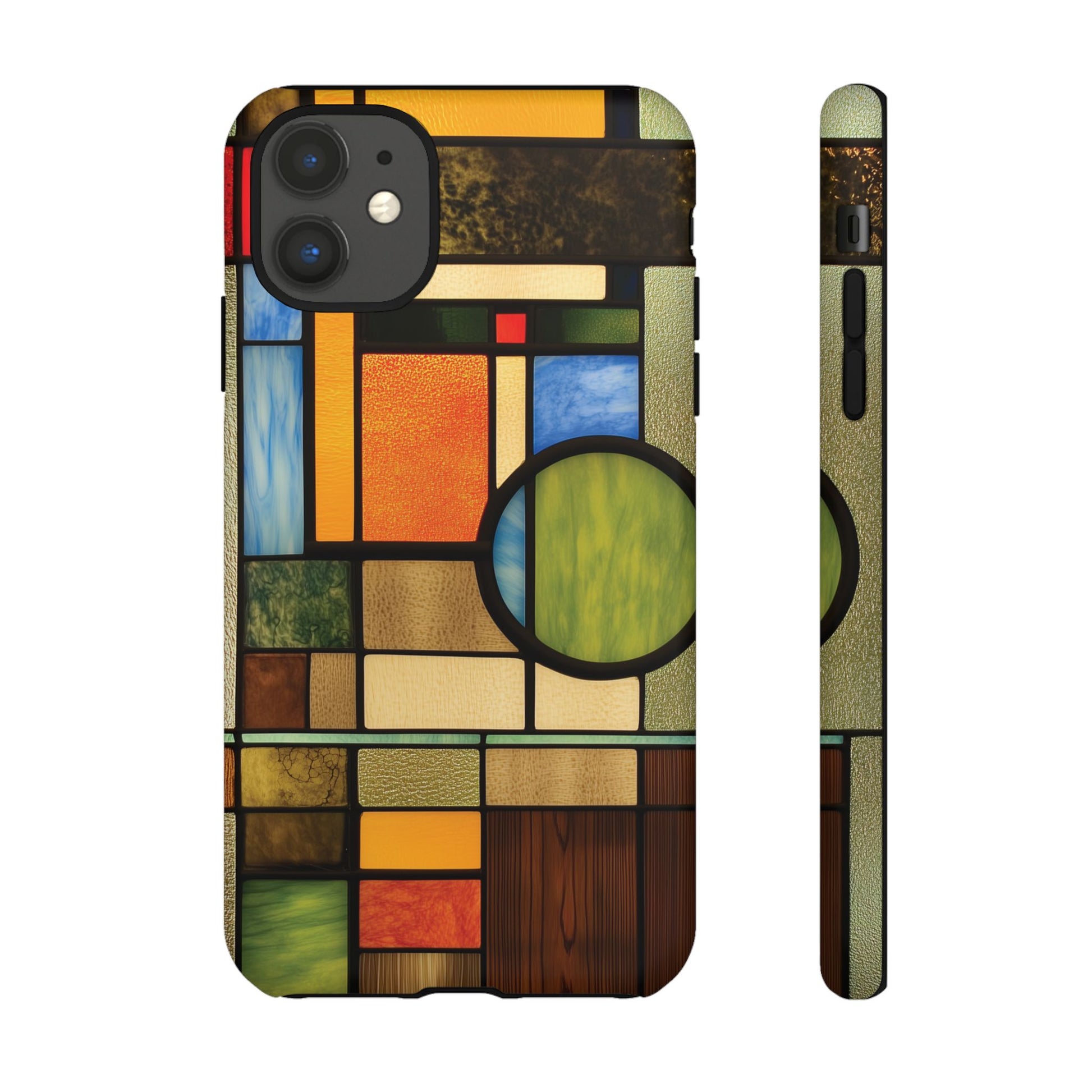 Wood Mosaic Stained Glass Phone Case Art Deco Frank Lloyd Wright Cottage Core Usonian Prairie Style Geometric Stylish  iPhone 14 15 16 Pro