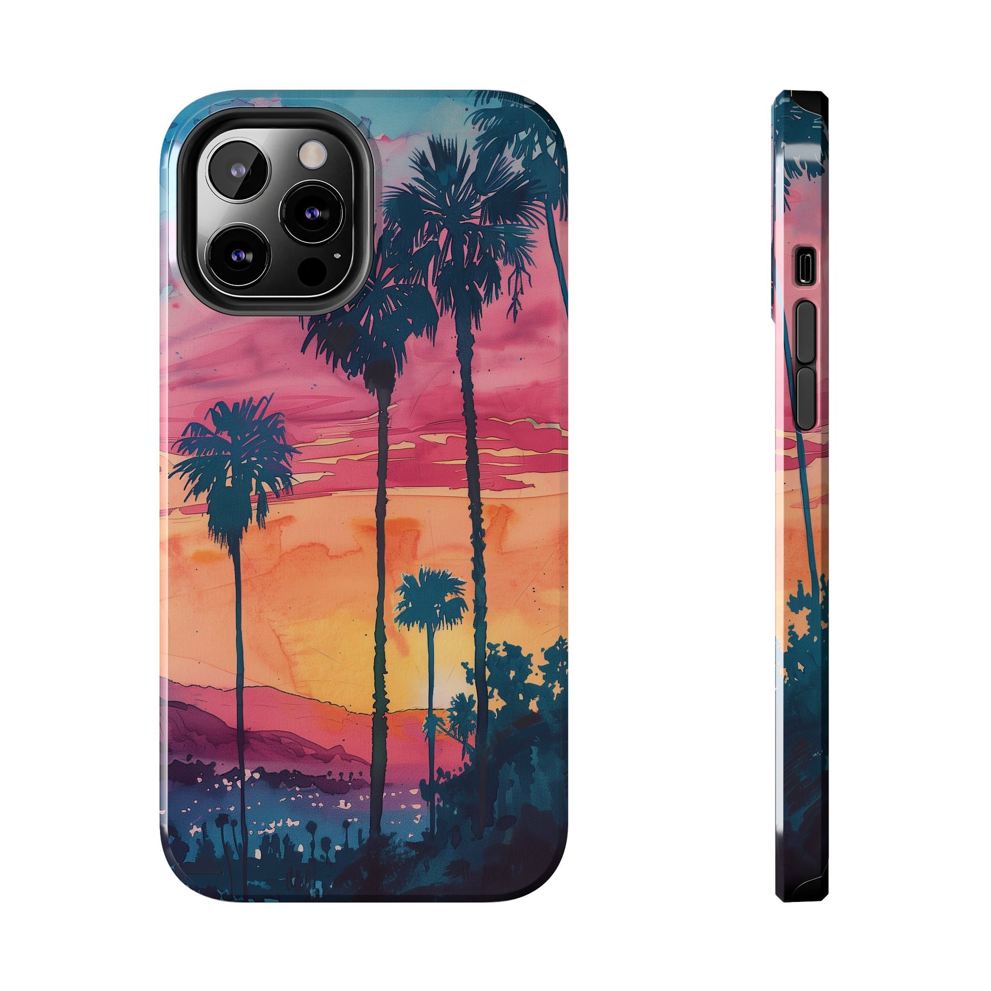 Los Angeles Sunset iPhone Case, Golden Hour Scenic View, Hollywood Hills Sunset Phone Case, Palm Trees Phone Case, iphone 15 pro max case