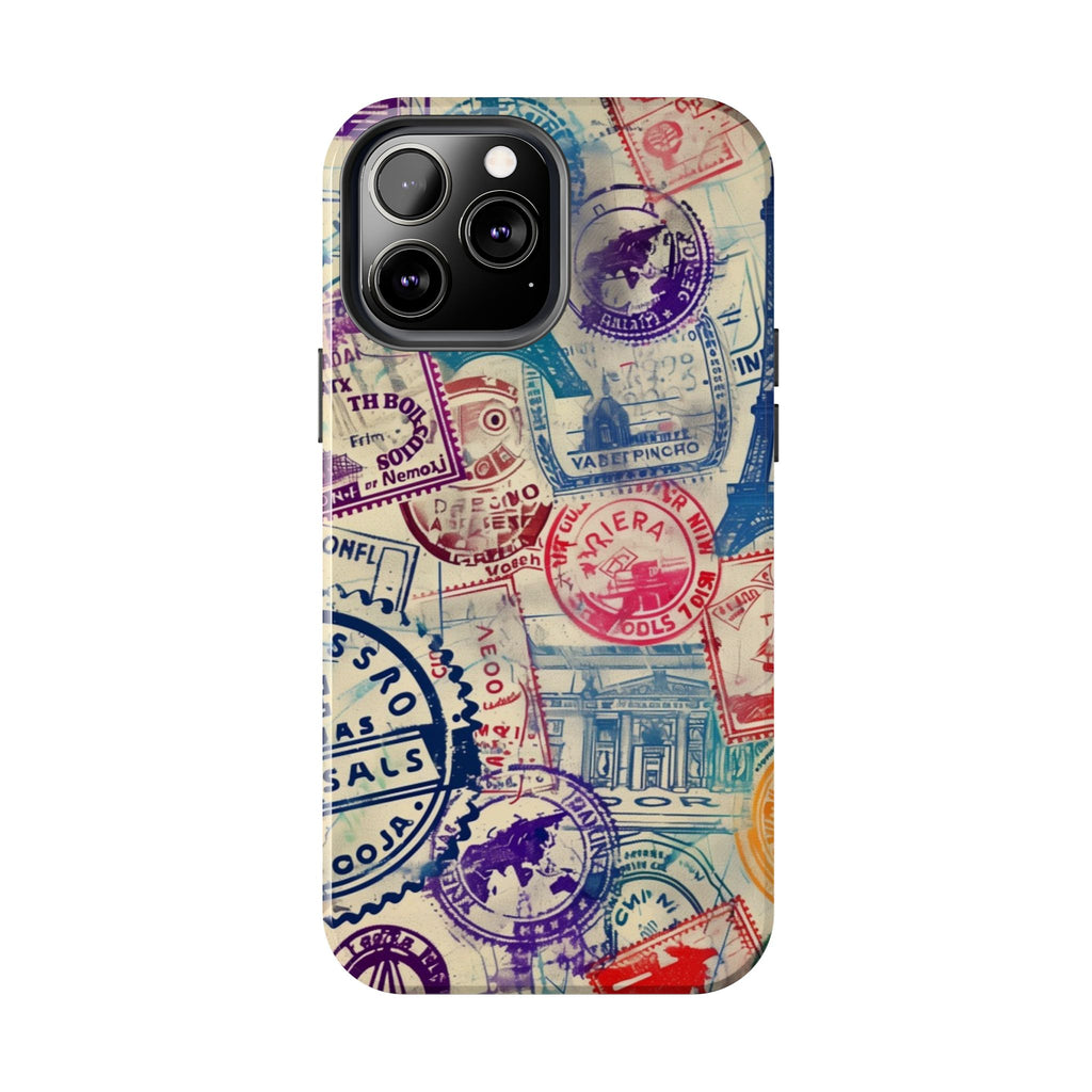 Travel Stamps Tough Phone Case - Durable Vintage Travel Stamps Design - Adventure Inspired Phone Case - Protective Case with travel stamps