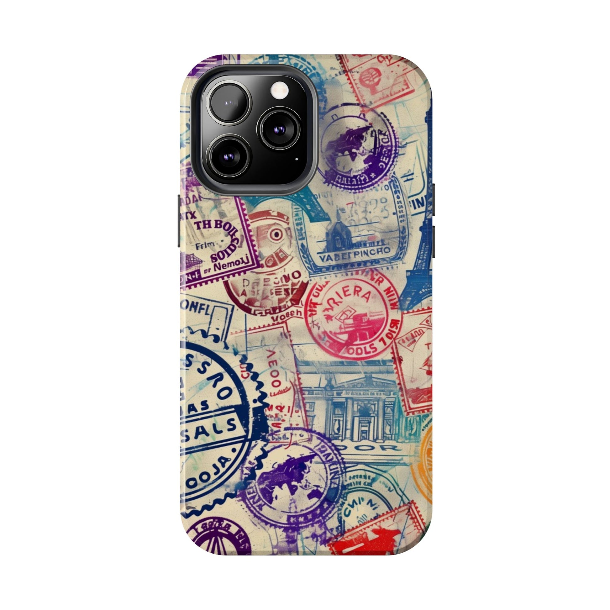 Travel Stamps Tough Phone Case - Durable Vintage Travel Stamps Design - Adventure Inspired Phone Case - Protective Case with travel stamps
