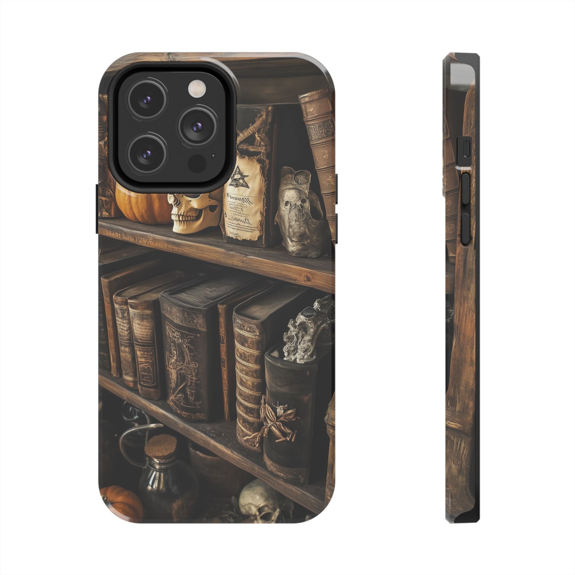 Apothecary Dark Academia Bookcase Goth Skulls floral Black Halloween Pumpkins Samsung Galaxy Apple iPhone 15 Pro Max Case  S24 S23 C