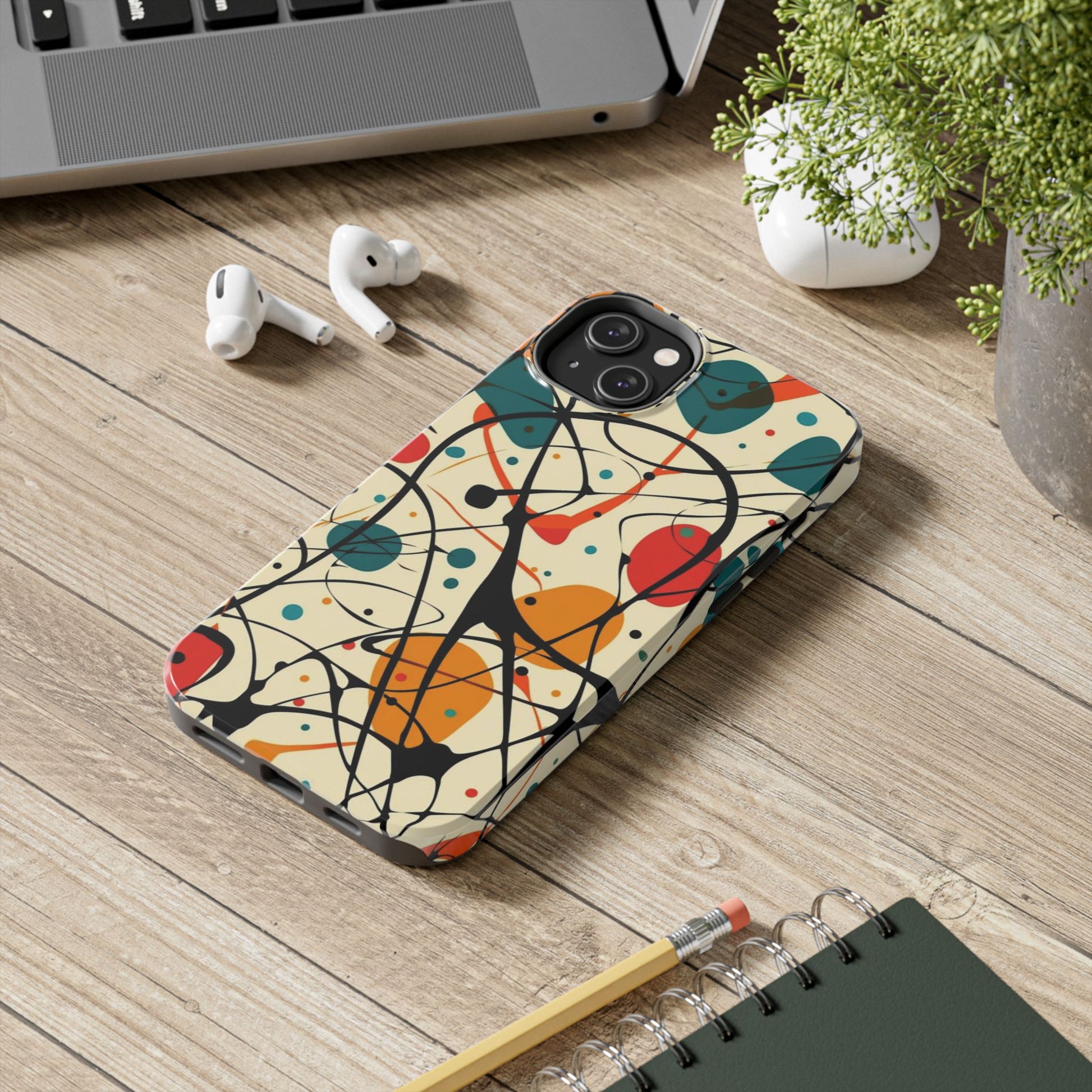 Mid Mod Phone Case,  Colorful Mid Mod Design Durable Phone Case, Vibrant and Stylish iPhone Tough Cover, iphone 15 case, iphone 14 pro max