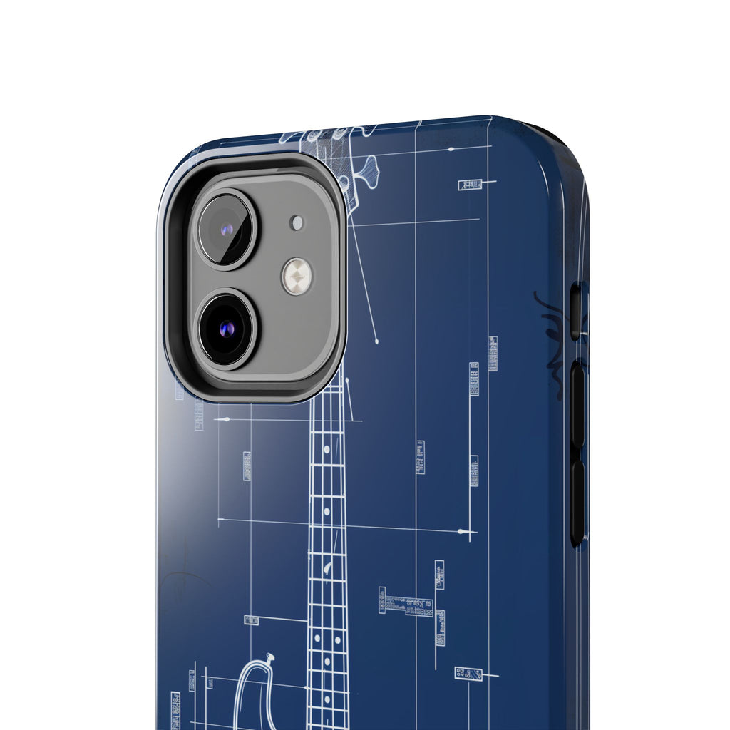 Guitar Phone Case Blueprint Schematic Vintage Custom Design Fender Gibson Rickenbacker Custom Rock Music Phone Accessories Musician Gift