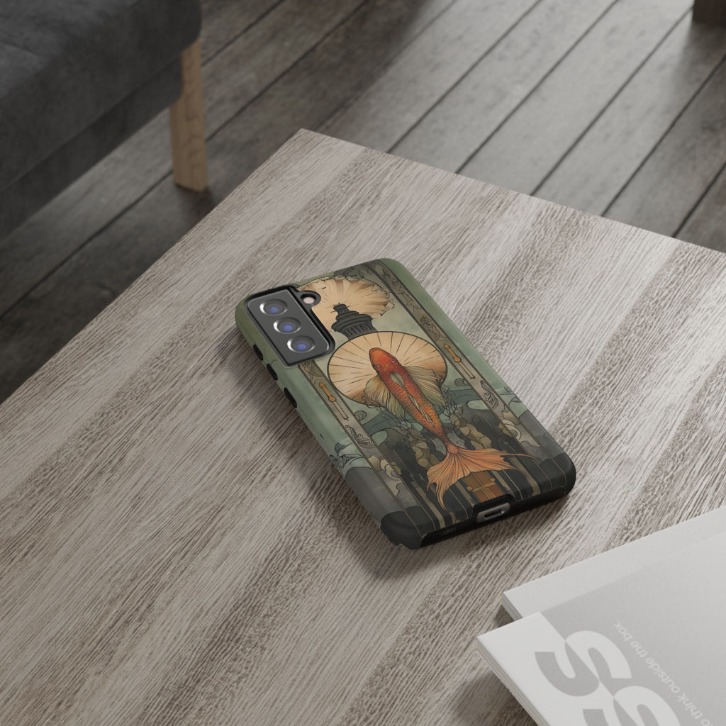Art Deco Fish Frank Lloyd Wright Inspired Phone Case Geometric Stained Glass Art Deco Gold 13 14 15 16 iPhone Pro Max Galaxy Pixel