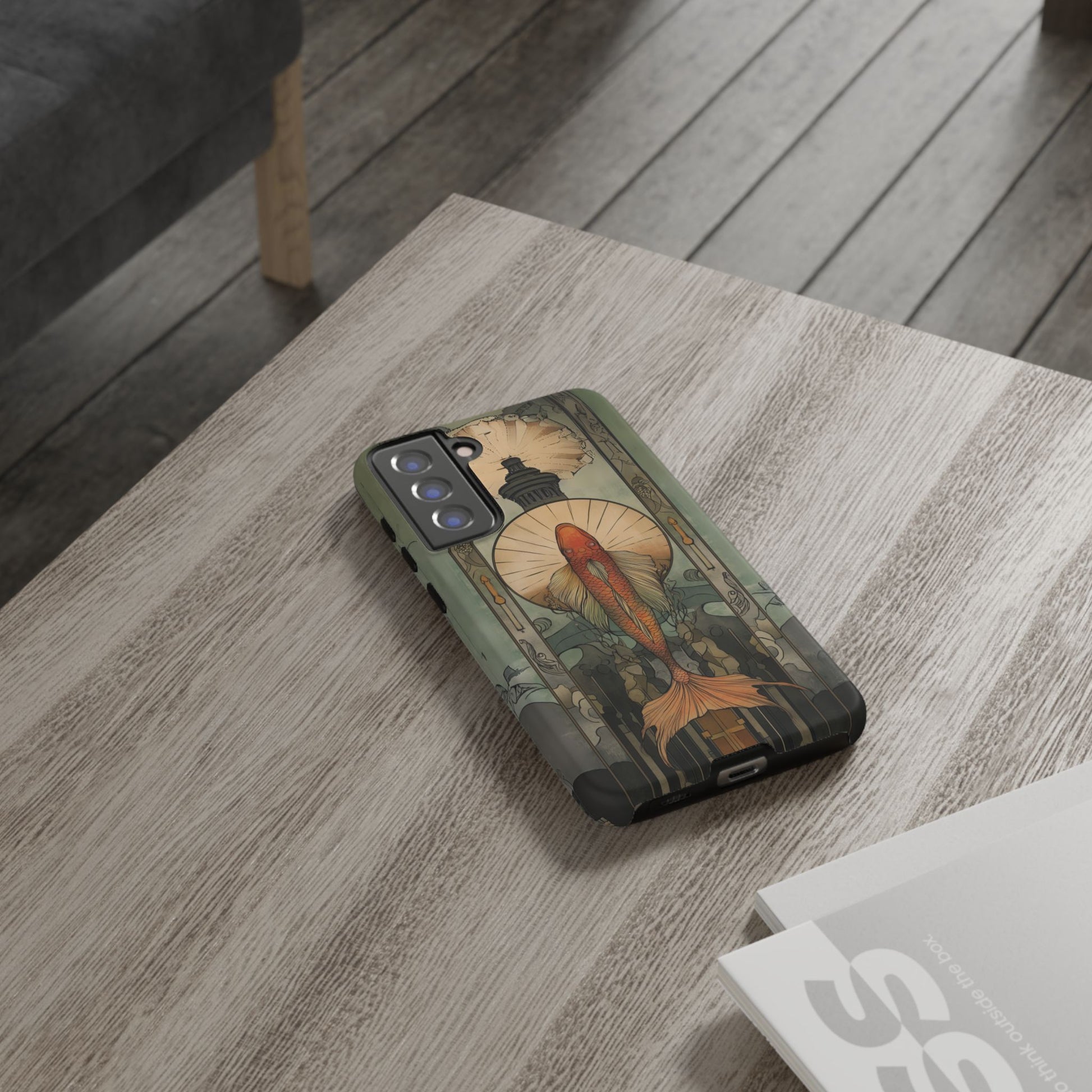 Art Deco Fish Frank Lloyd Wright Inspired Phone Case Geometric Stained Glass Art Deco Gold 13 14 15 16 iPhone Pro Max Galaxy Pixel