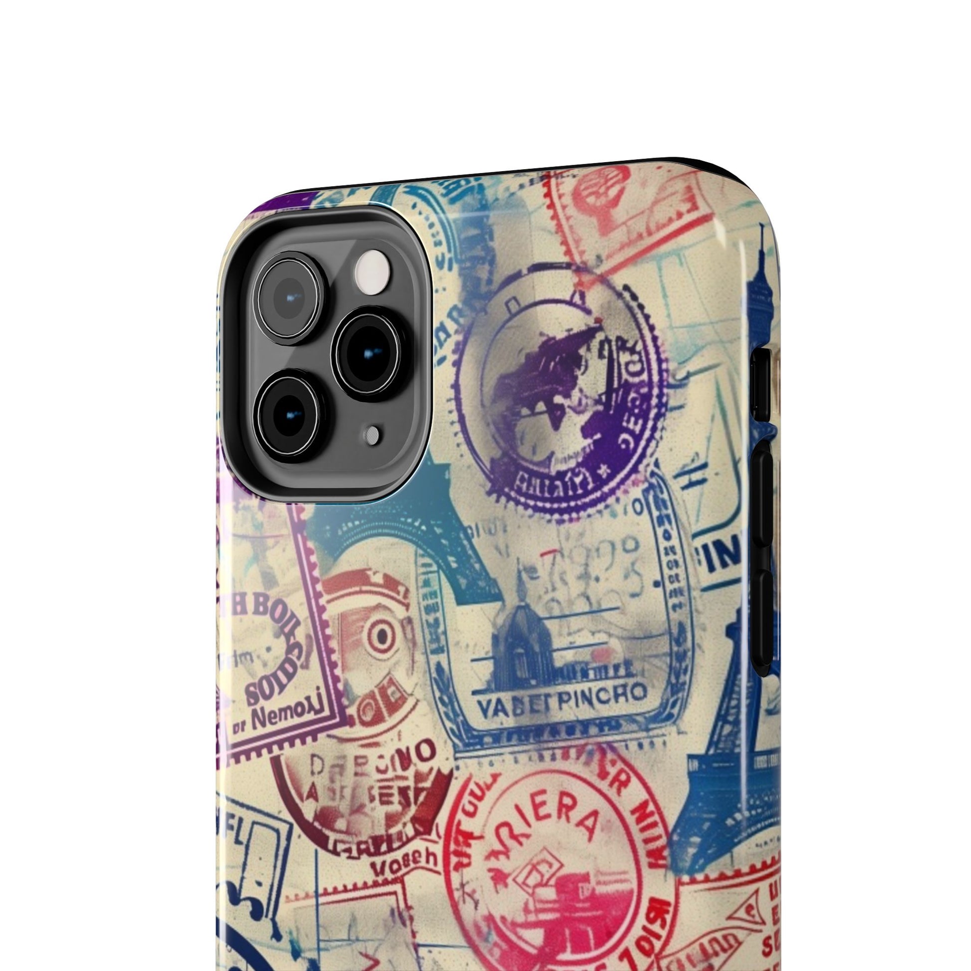 Travel Stamps Tough Phone Case - Durable Vintage Travel Stamps Design - Adventure Inspired Phone Case - Protective Case with travel stamps