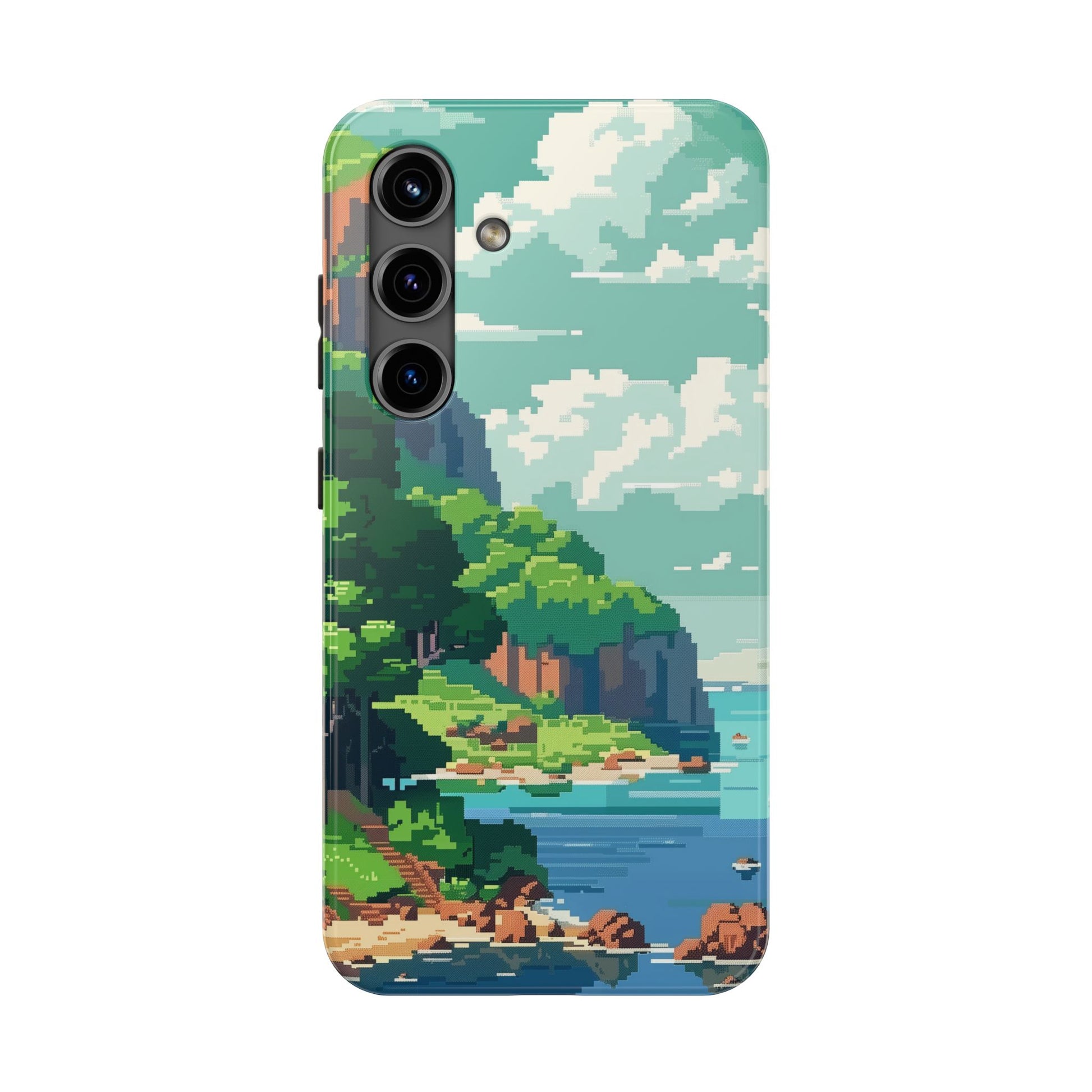 Pixel Art Video Game Landscapes Phone Case, Retro Gaming Pixelated Design, Geeky Gamer Phone Cover, Unique Video Game Art Accessories