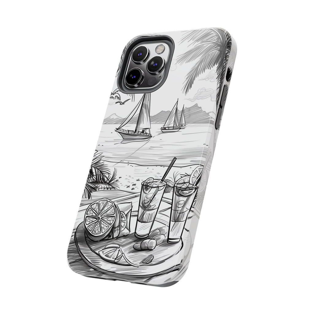 Beach Vibes Phone Case: Hand-Drawn Tiki Drinks & Tropical Paradise Design