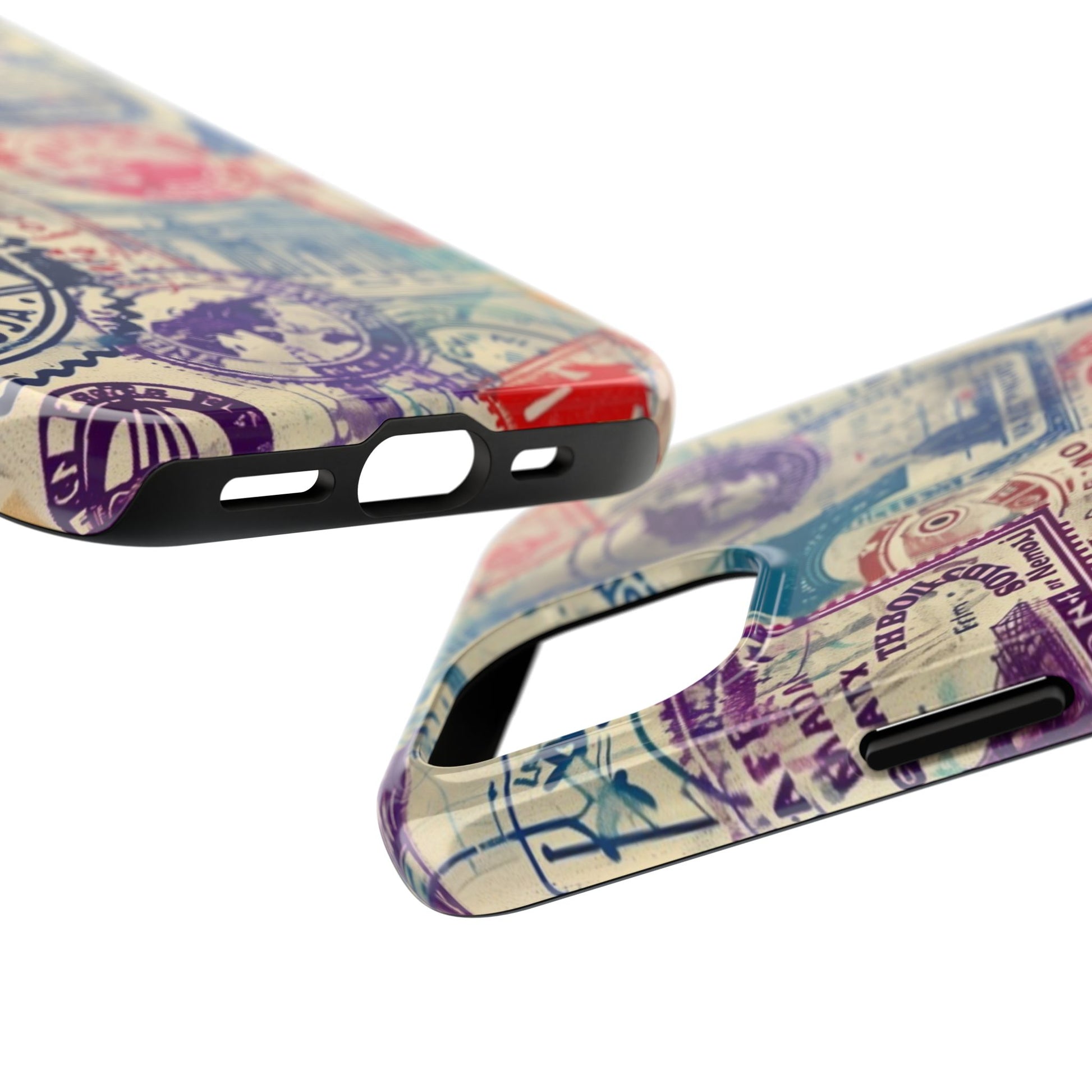 Travel Stamps Tough Phone Case - Durable Vintage Travel Stamps Design - Adventure Inspired Phone Case - Protective Case with travel stamps