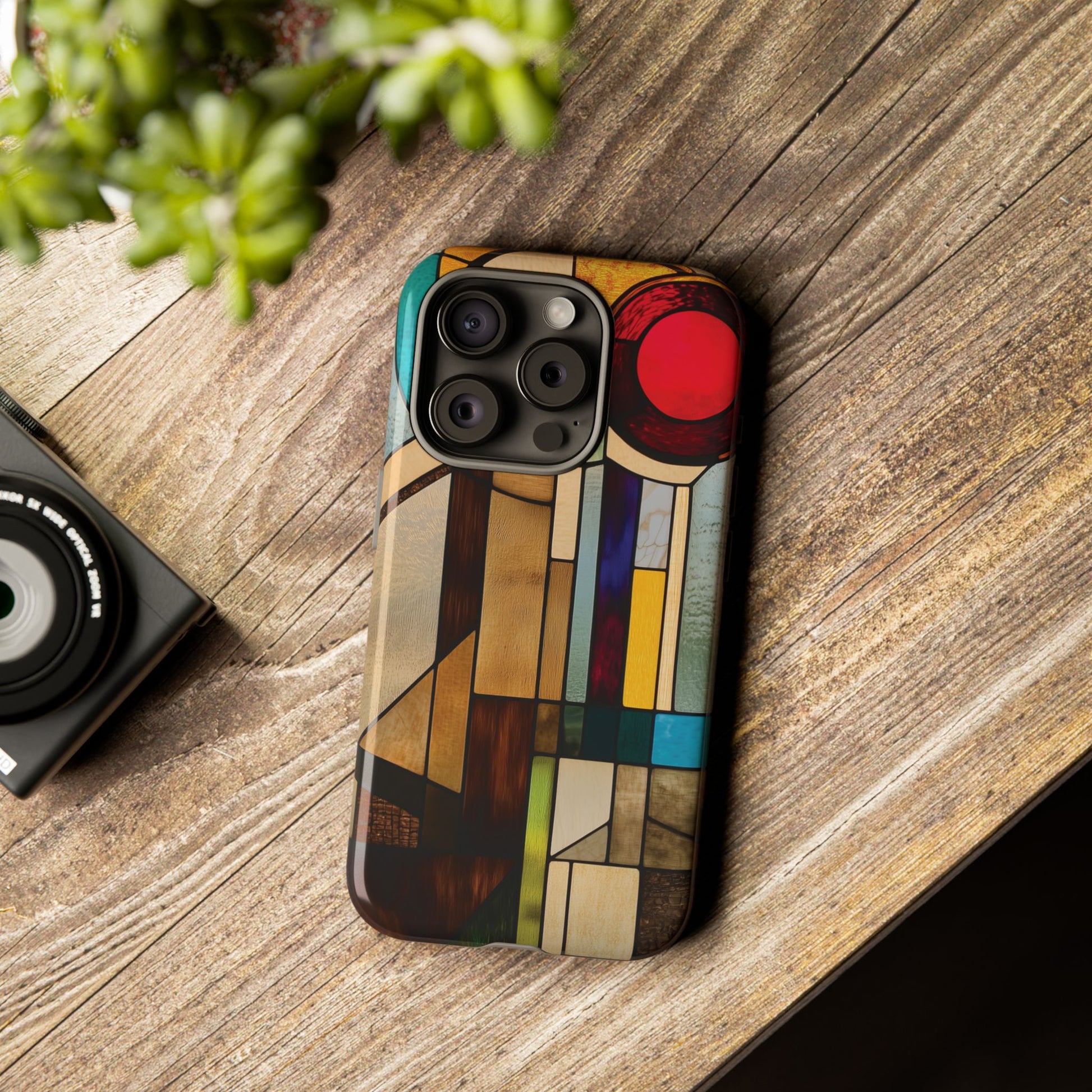Stained Art Deco Glass Phone Case Frank Lloyd Wright Cottage Core Usonian Prairie Style Geometric Stylish  iPhone 14 15 16 Pro