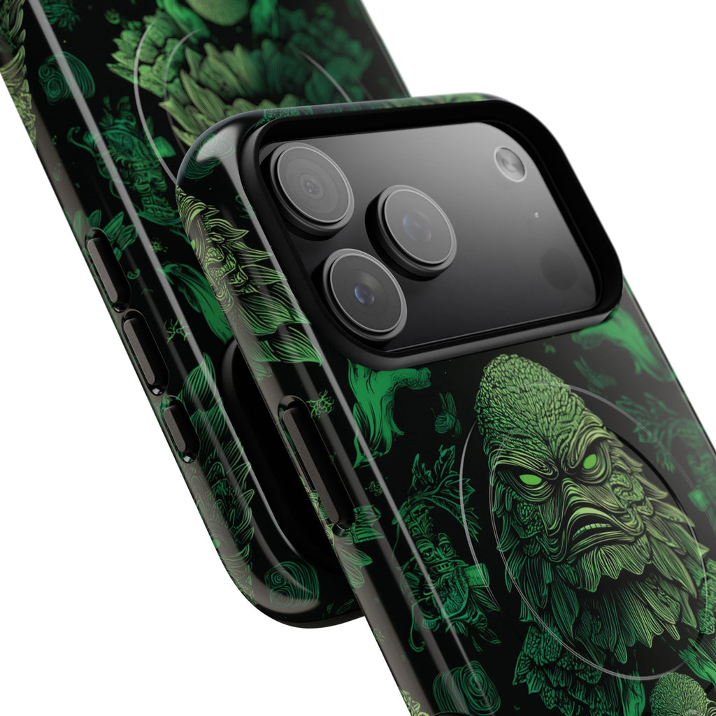 Halloween Lagoon Creature Black and Green Iphone Wireless Charging Case