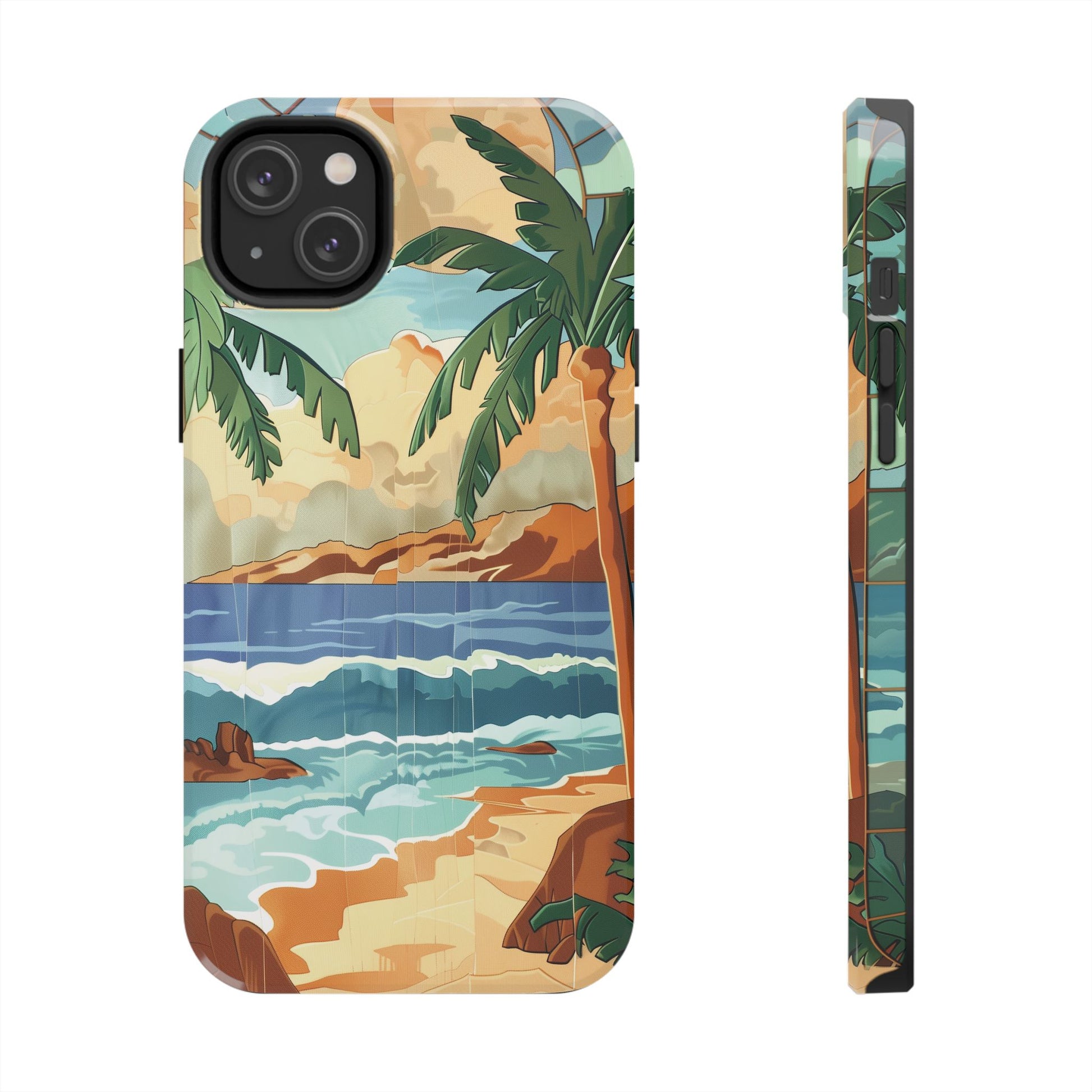 Retro Beach Scene Phone Case, Vintage Tropical Ocean iPhone Case, Summer Beach Phone Cover for iPhone, iphone 15 pro max