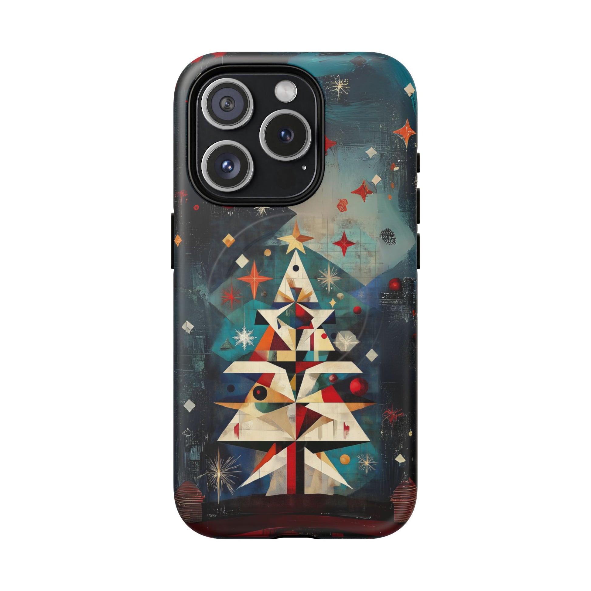 Magsafe Mosaic Festive Christmas Tree Art Deco Stained Glass Phone Case Rankin Bass Style MidMod Design iPhone 14 15 Pro Max
