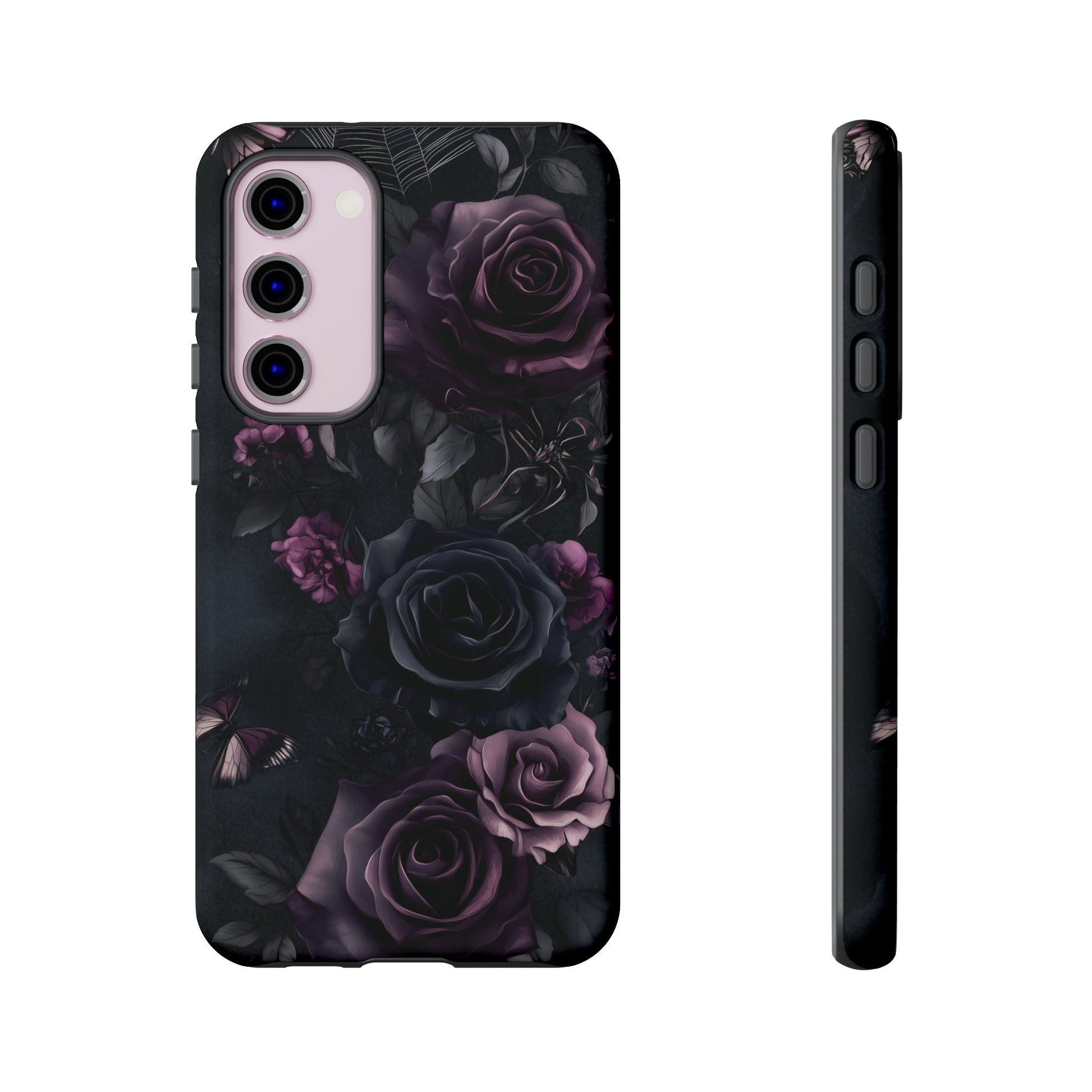 Gothic Floral Phone Case Dark Academia Black Roses Spider Webs Butterflies Witchcraft Night Sky iPhone 13 14 15 16 Pro Max Galaxy Pixel