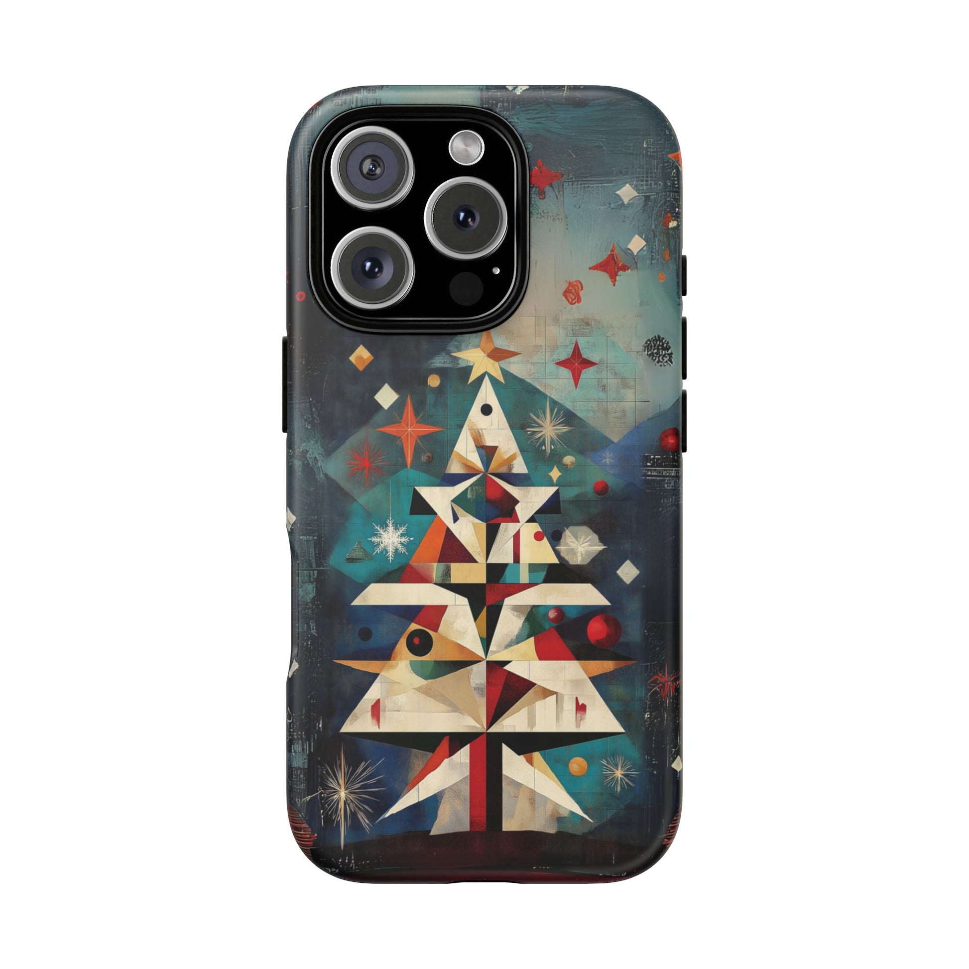 Mosaic Festive Christmas Tree Art Deco Stained Glass Phone Case Rankin Bass Style MidMod Design iPhone 13 14 15 16 Pro Max Pixel Galaxy