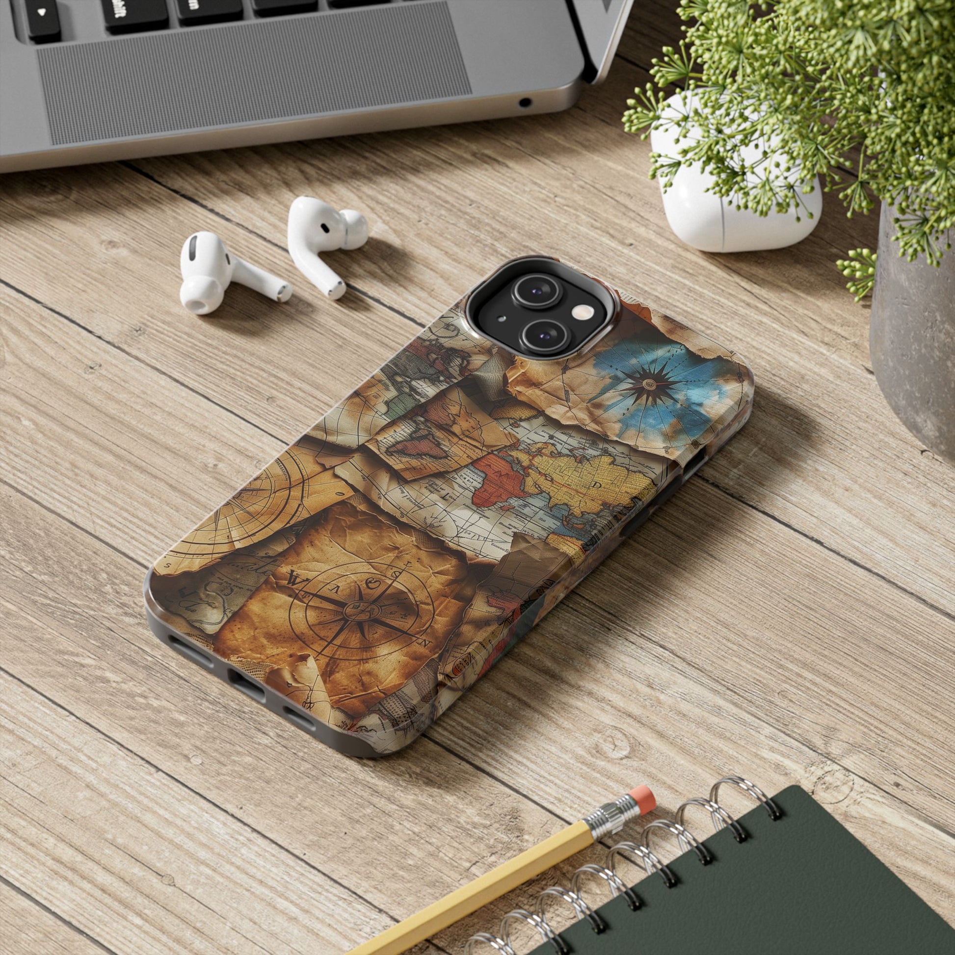 Double Layer Map Phone Case - Protective Phone Case Vintage Map Design - Durable Dual Layer Case with Map Print - Travel Inspired Phone Case