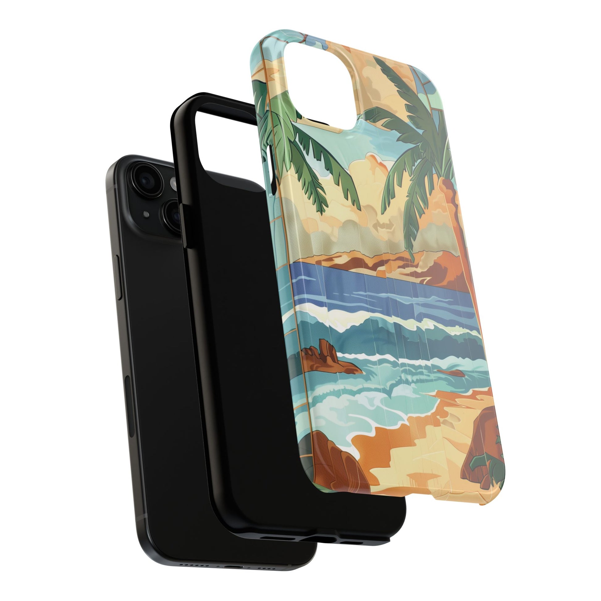Retro Beach Scene Phone Case, Vintage Tropical Ocean iPhone Case, Summer Beach Phone Cover for iPhone, iphone 15 pro max