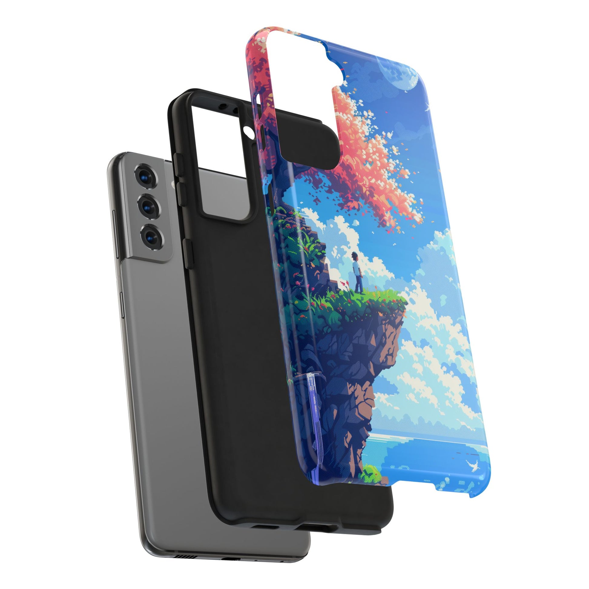 Pixel Art Video Game Landscapes Phone Case, Retro Gaming Pixelated Design, Geeky Gamer Phone Cover, Unique Video Game Art Accessories