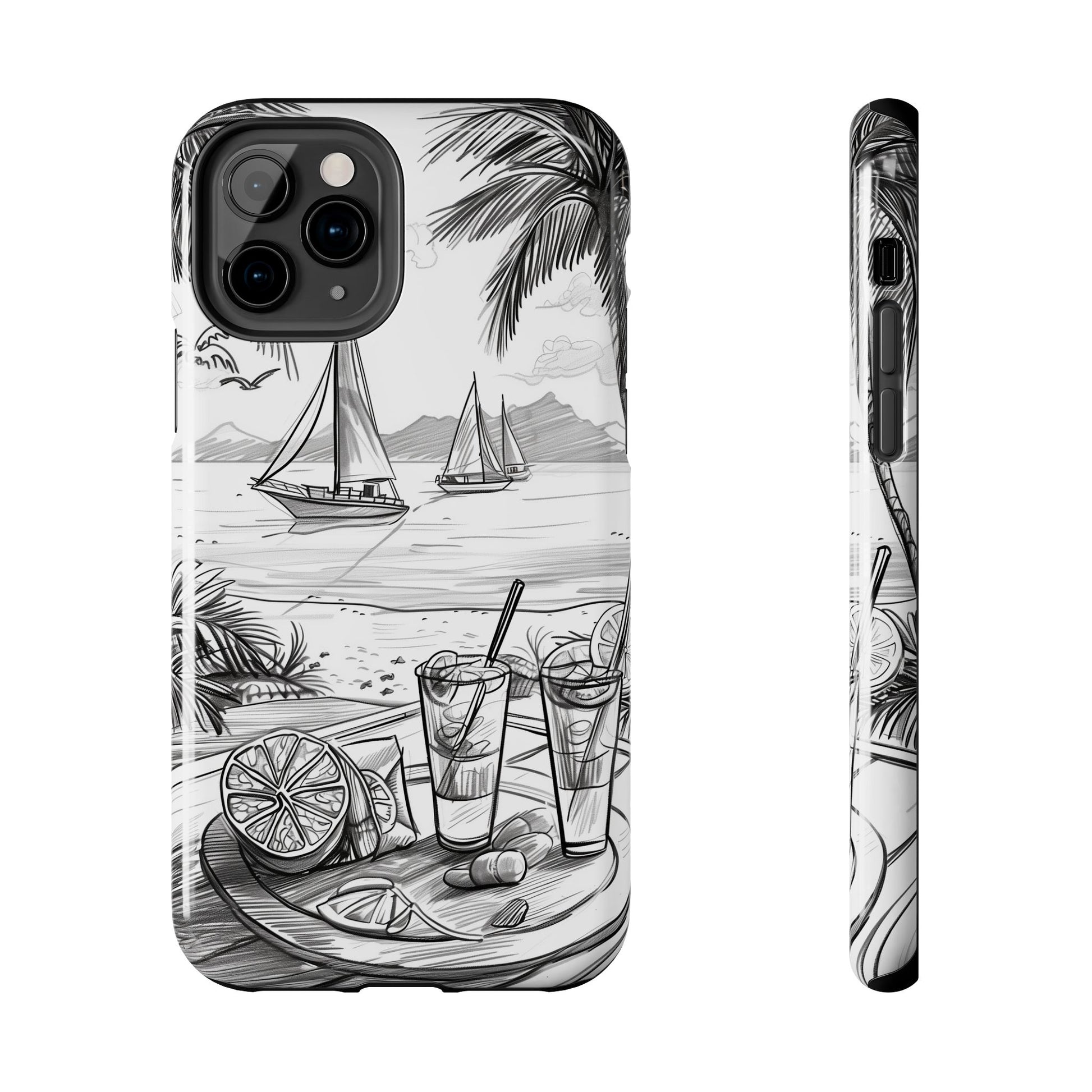 Beach Vibes Phone Case: Hand-Drawn Tiki Drinks & Tropical Paradise Design