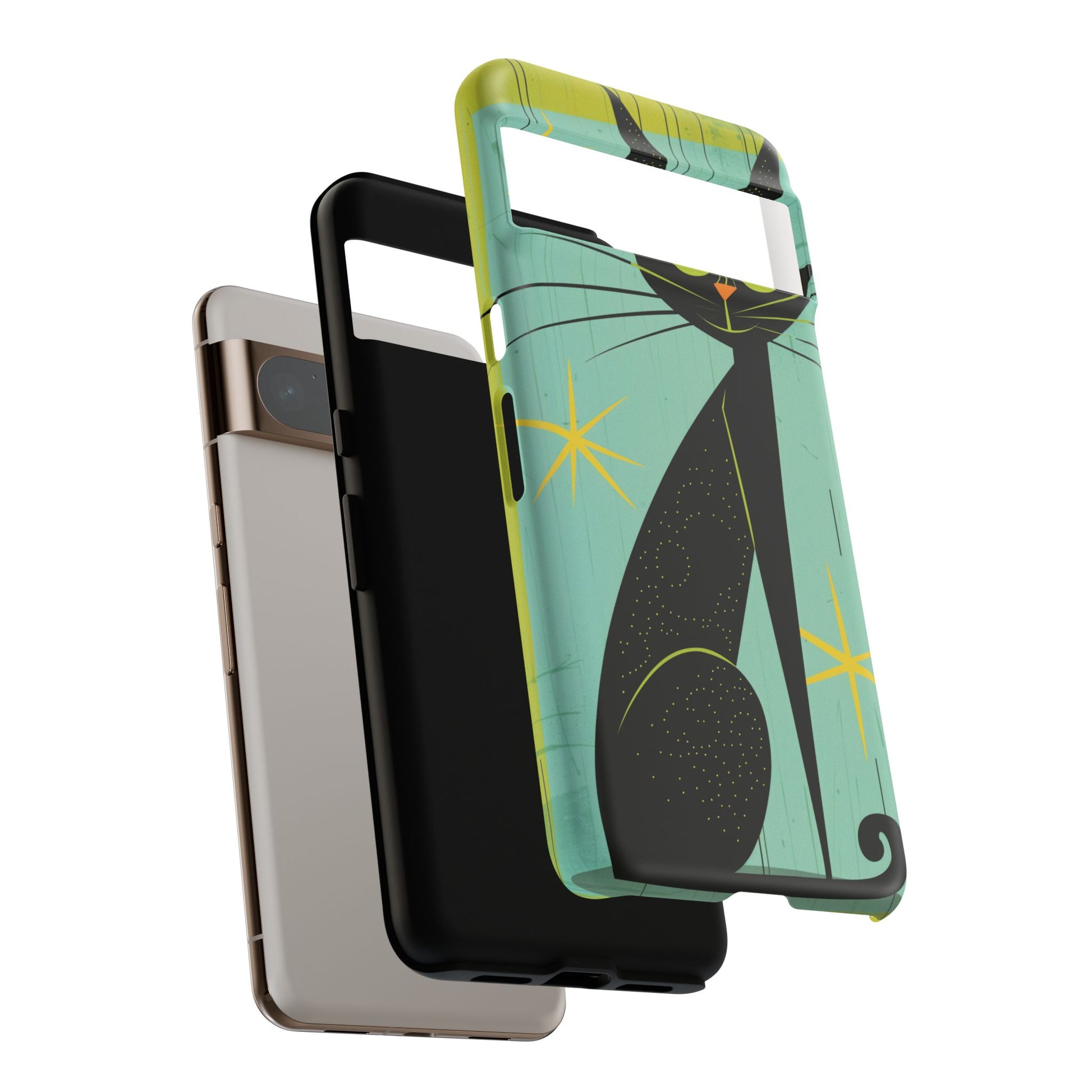 Mid-Century Modern Phone Case, Mid Mod Android Case, Atomic Cats Android Case, Retro Chic Smartphone Cover, Unique Artistic Phone Accessory