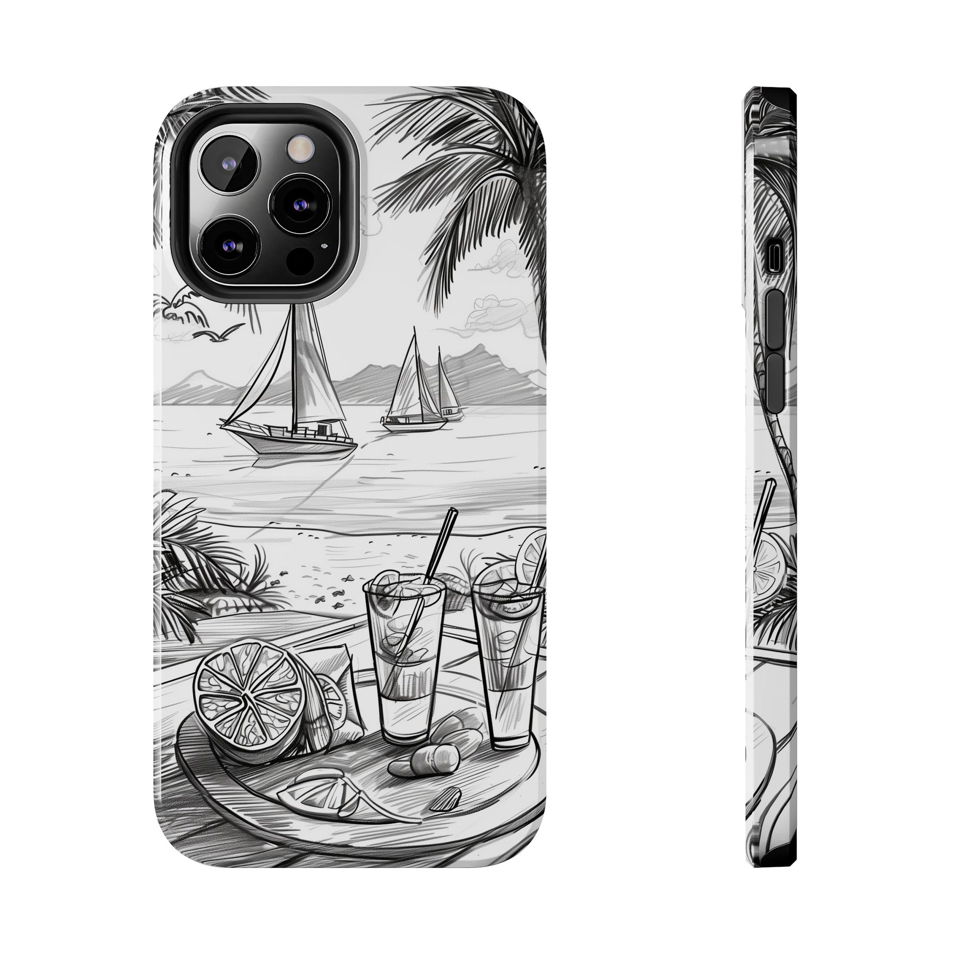 Beach Vibes Phone Case: Hand-Drawn Tiki Drinks & Tropical Paradise Design