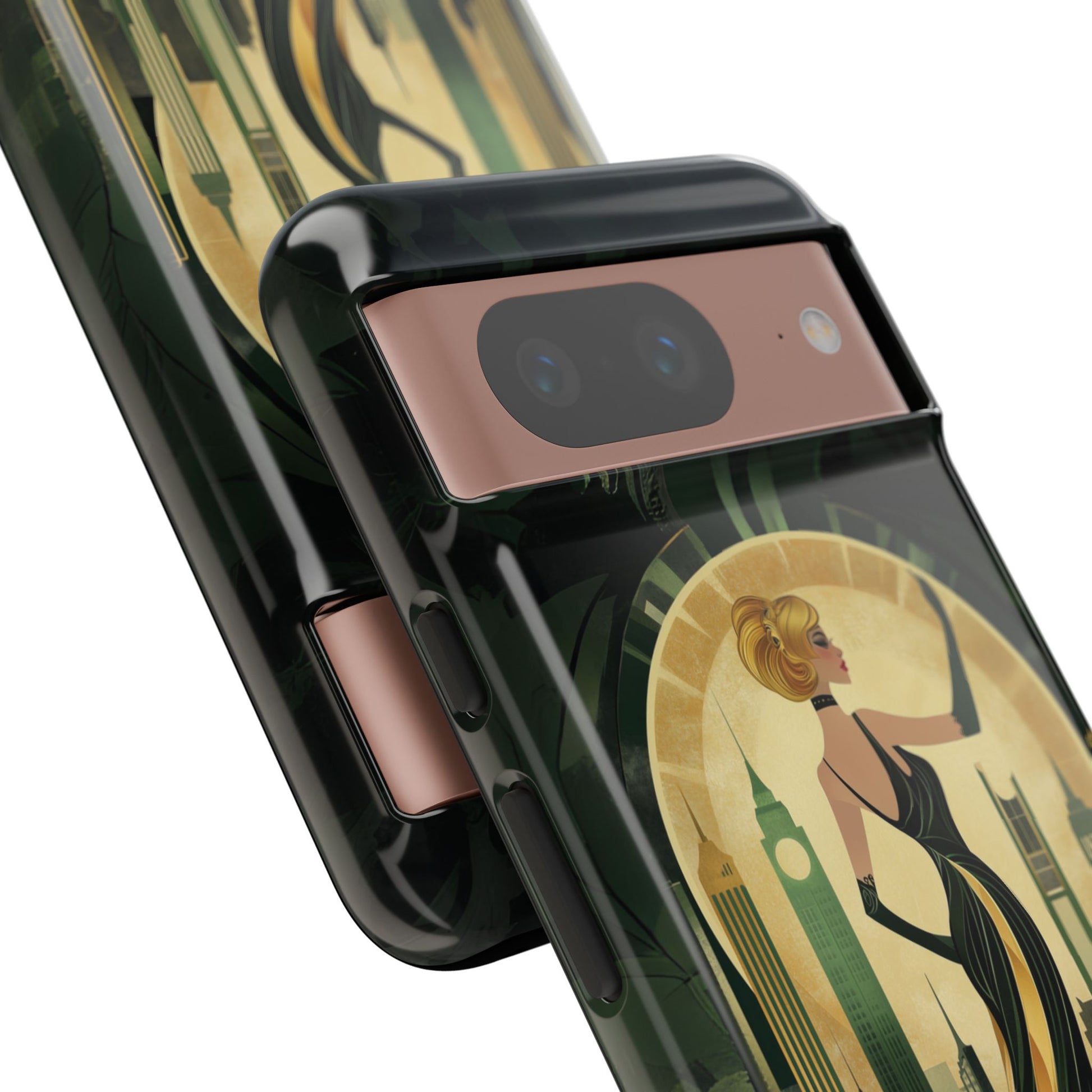 Emerald City Art Deco Flapper Woman Phone Case 1920s Art Nouveau Design in Emerald & Gold Alphonse Mucha Style Gatsby Style Poster