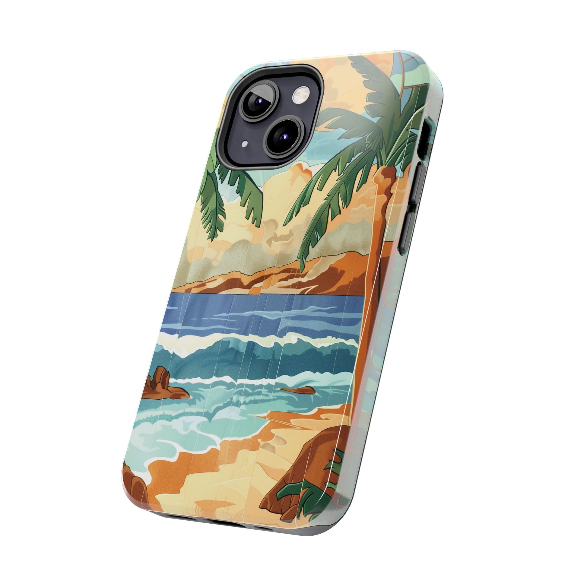 Retro Beach Scene Phone Case, Vintage Tropical Ocean iPhone Case, Summer Beach Phone Cover for iPhone, iphone 15 pro max