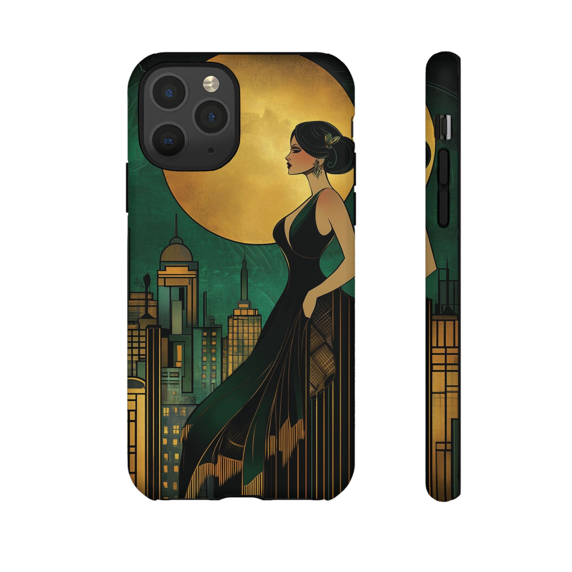 Custom Art Deco Flapper Woman Phone Case 1920s Art Nouveau Design in Emerald & Gold Alphonse Mucha Style Gatsby Style Poster