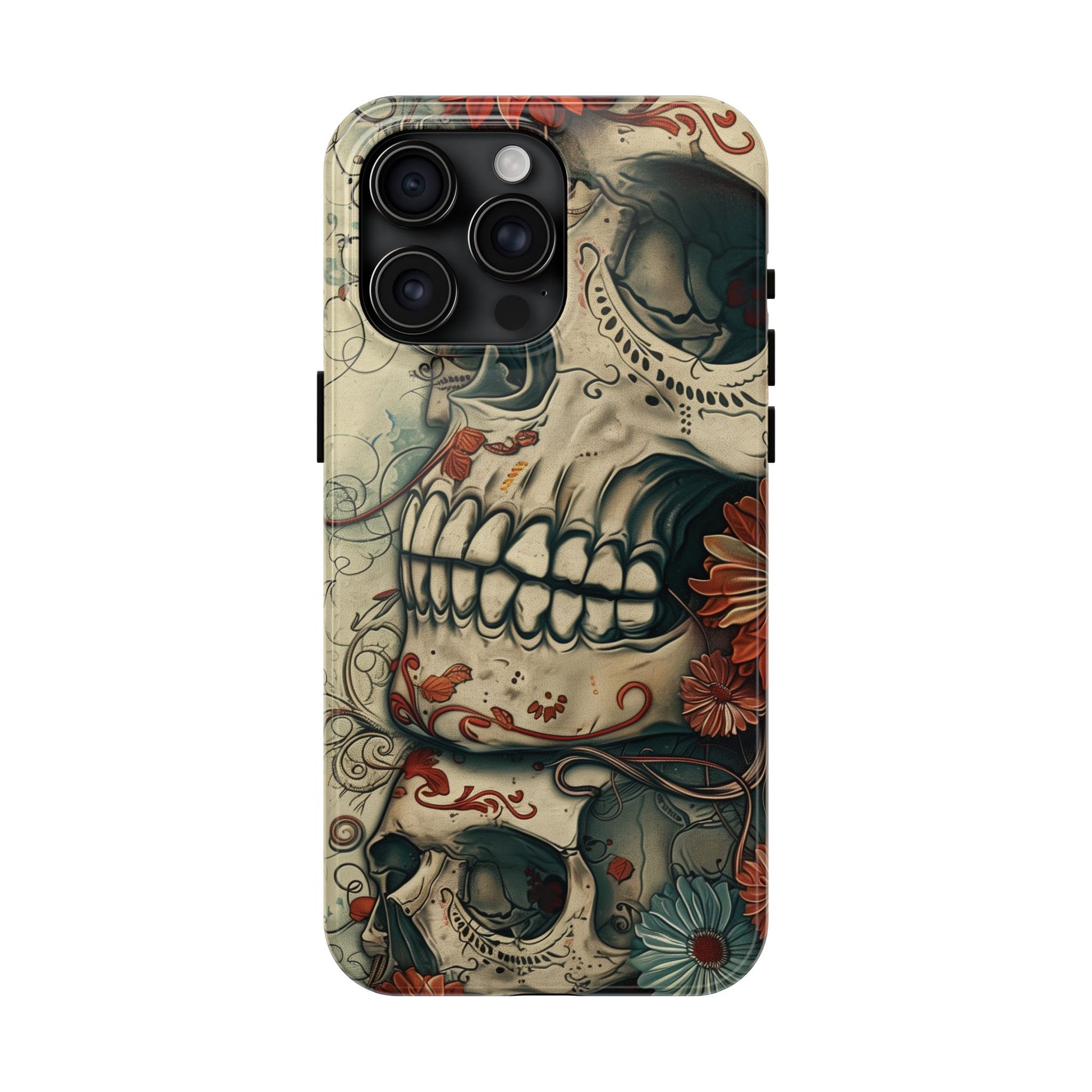 Skulls Floral Phone Case, Flowers and Skeletons , Halloween Cottagecore Day of the Dead, iPhone Dia de Los Muertos Gothic